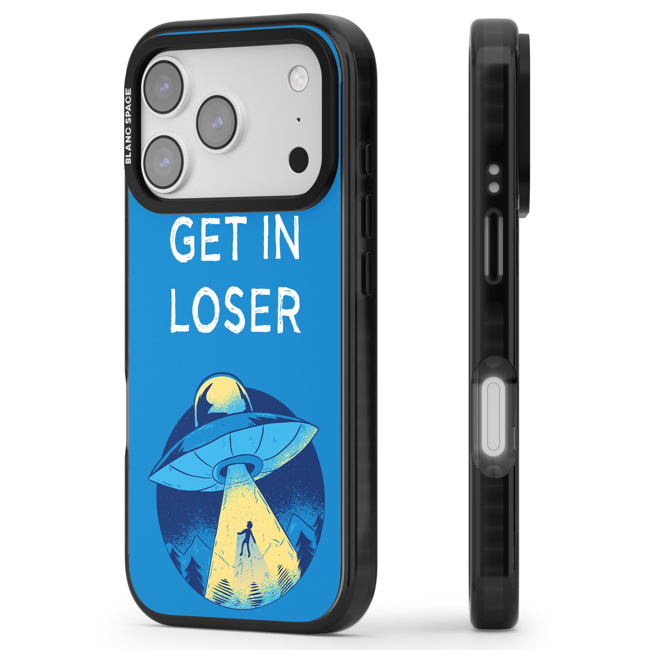 Get In Loser Ufo iPhone 17 Pro Impact Pro Black Phone Case Side Profile