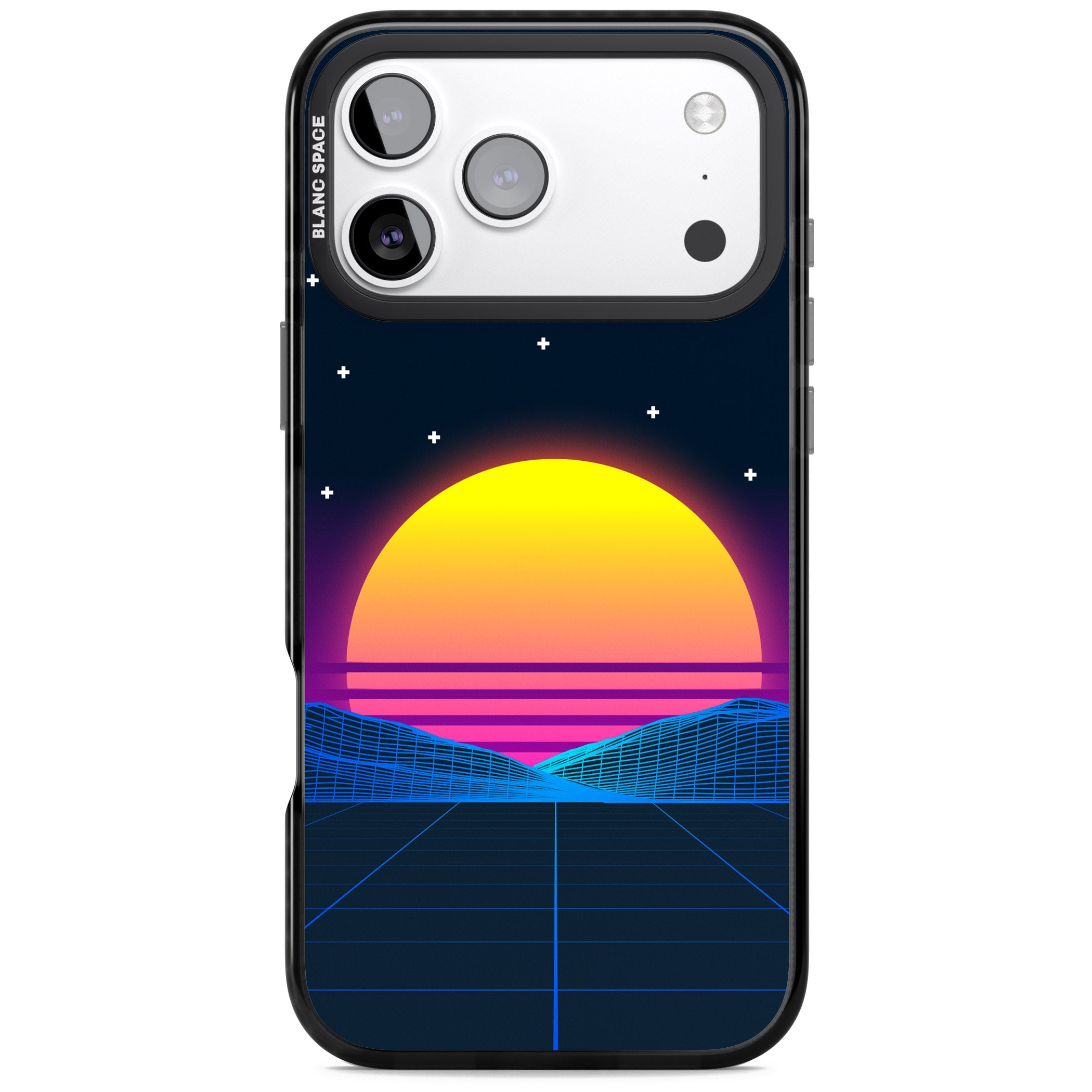 Retro Sunset Vaporwave iPhone 17 Pro Impact Pro Black Phone Case