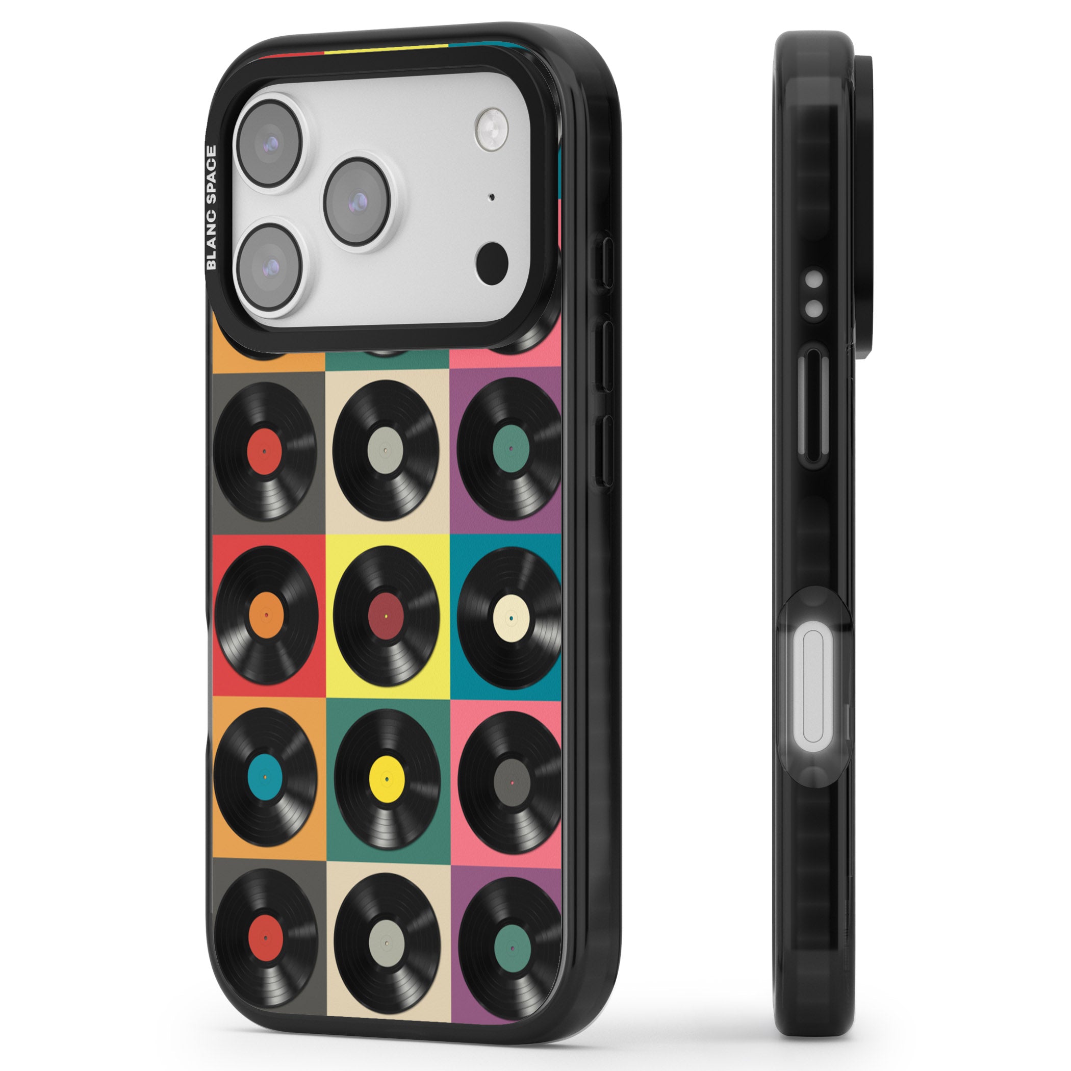 Vinyl Record Pattern iPhone 17 Pro Impact Pro Black Phone Case Side Profile