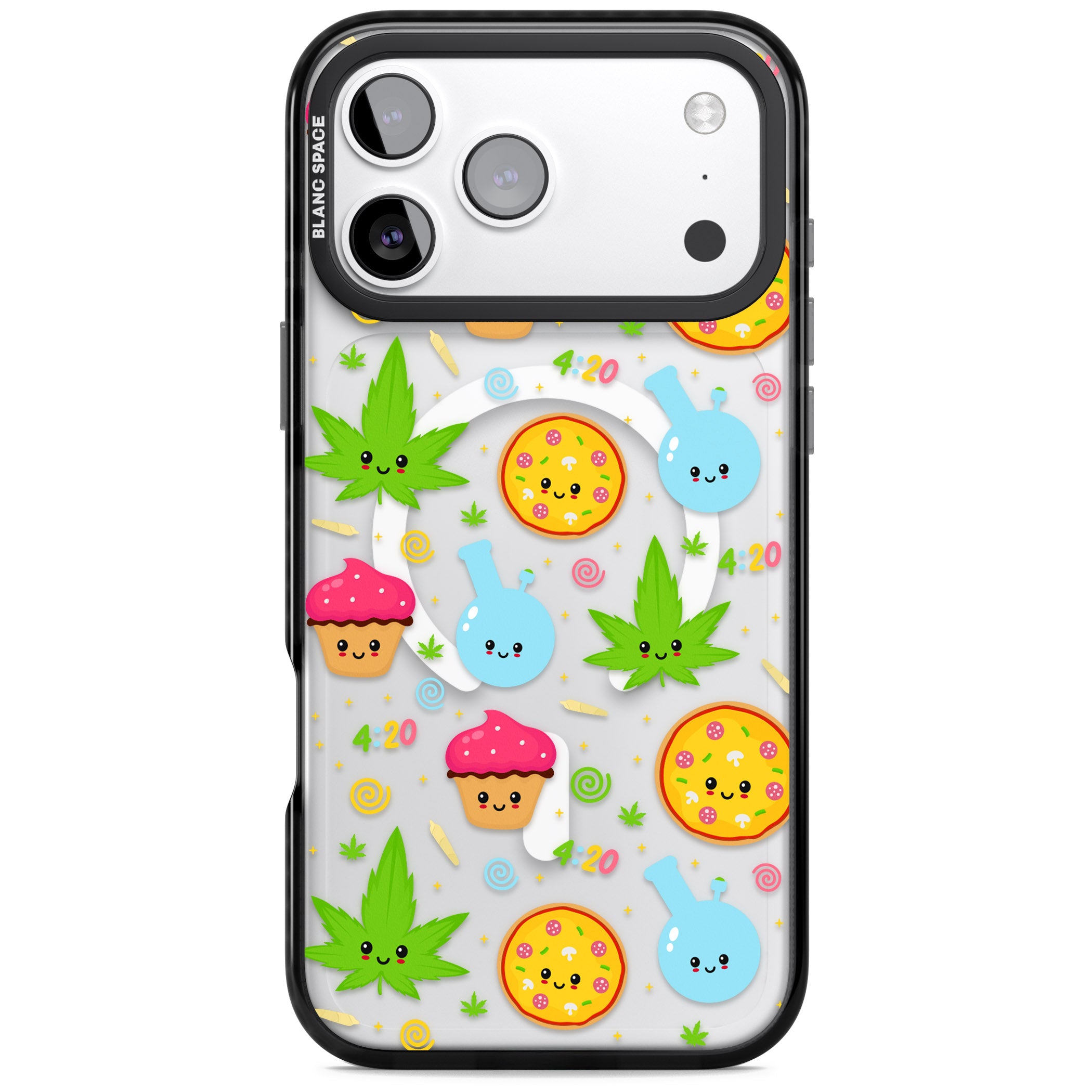 Kawaii Weed Pattern iPhone 17 Pro Impact Pro Black Phone Case