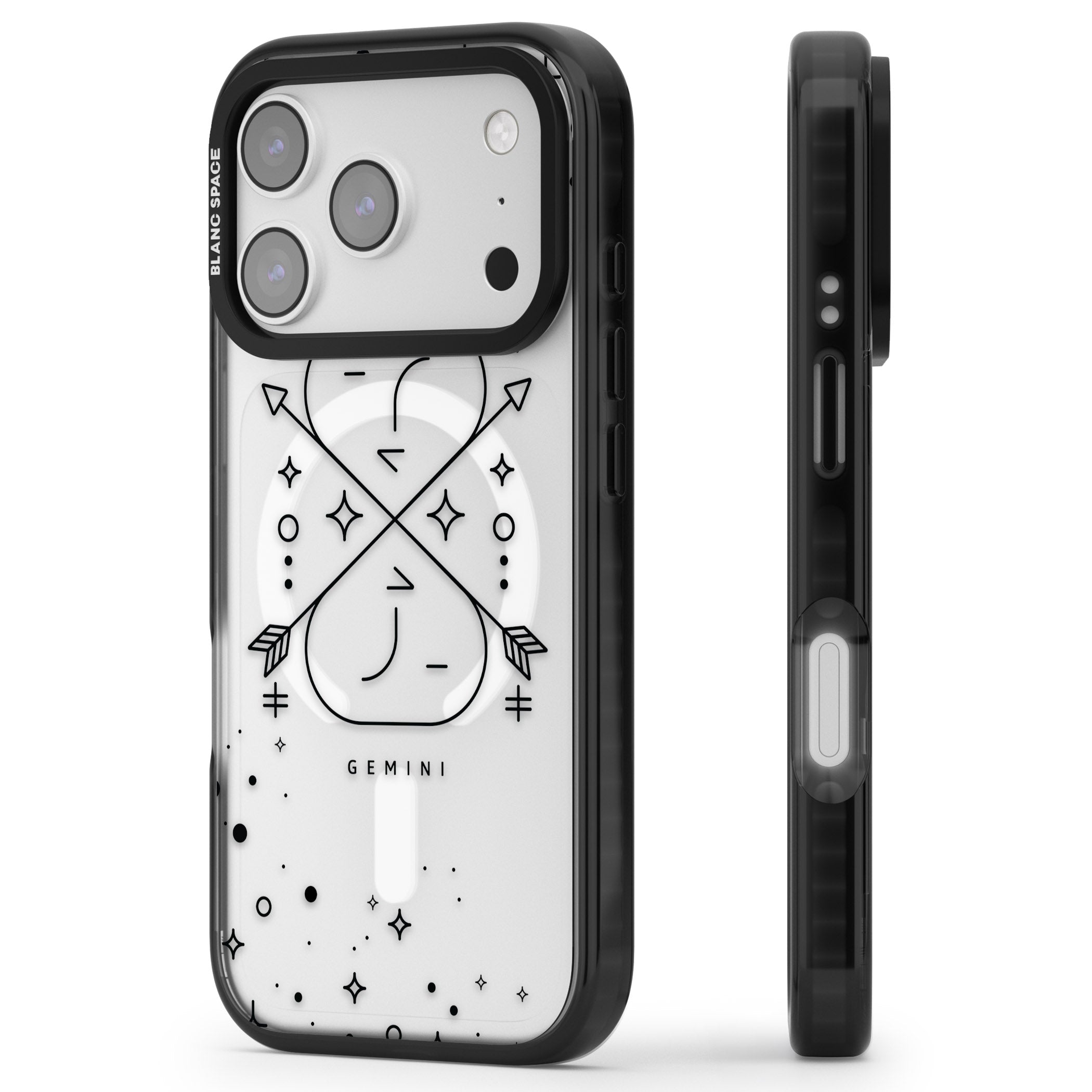 Gemini Zodiac iPhone 17 Pro Impact Pro Black Phone Case Side Profile