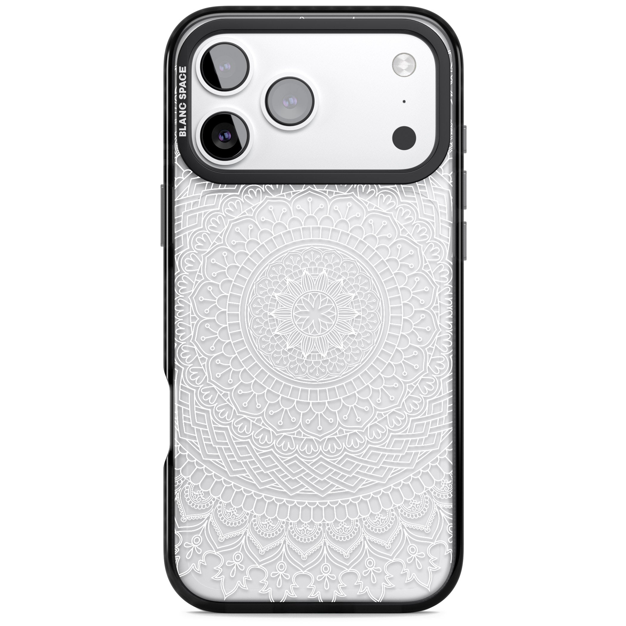 Intricate White Mandala iPhone 17 Pro Impact Black Phone Case