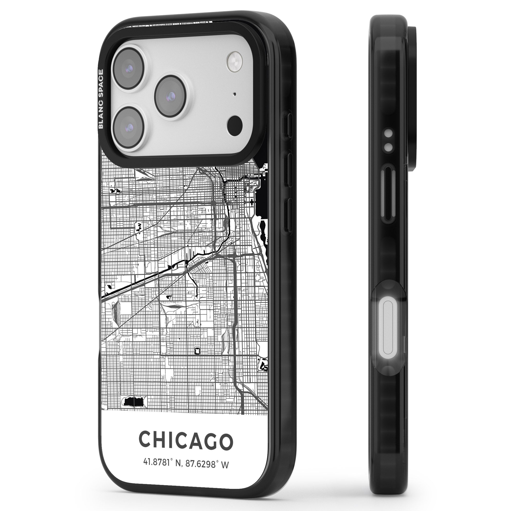 Chicago Map iPhone 17 Pro Impact Black Phone Case Side Profile