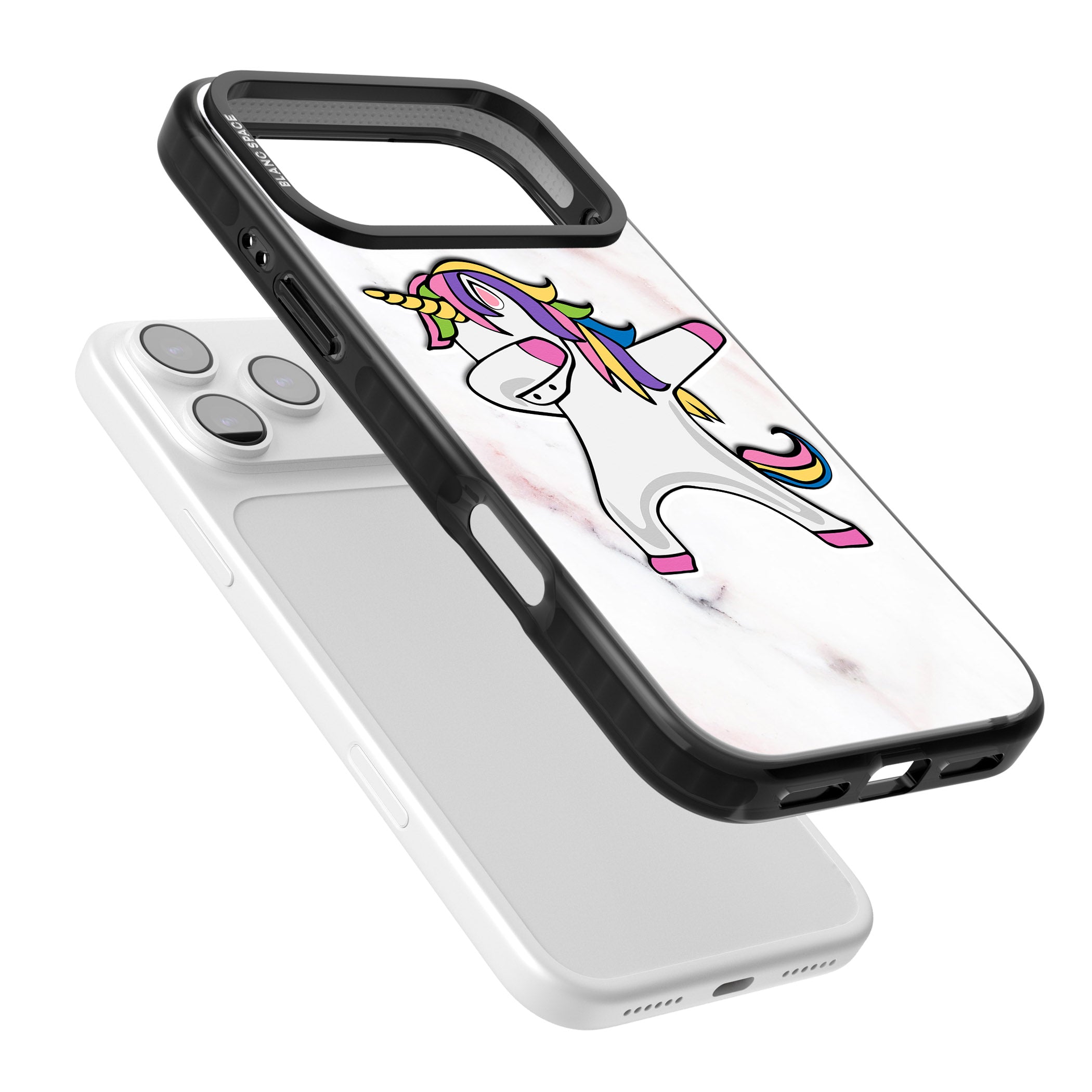 Designer Marble Unicorn Dab iPhone 17 Pro Impact Black Phone Case Colours