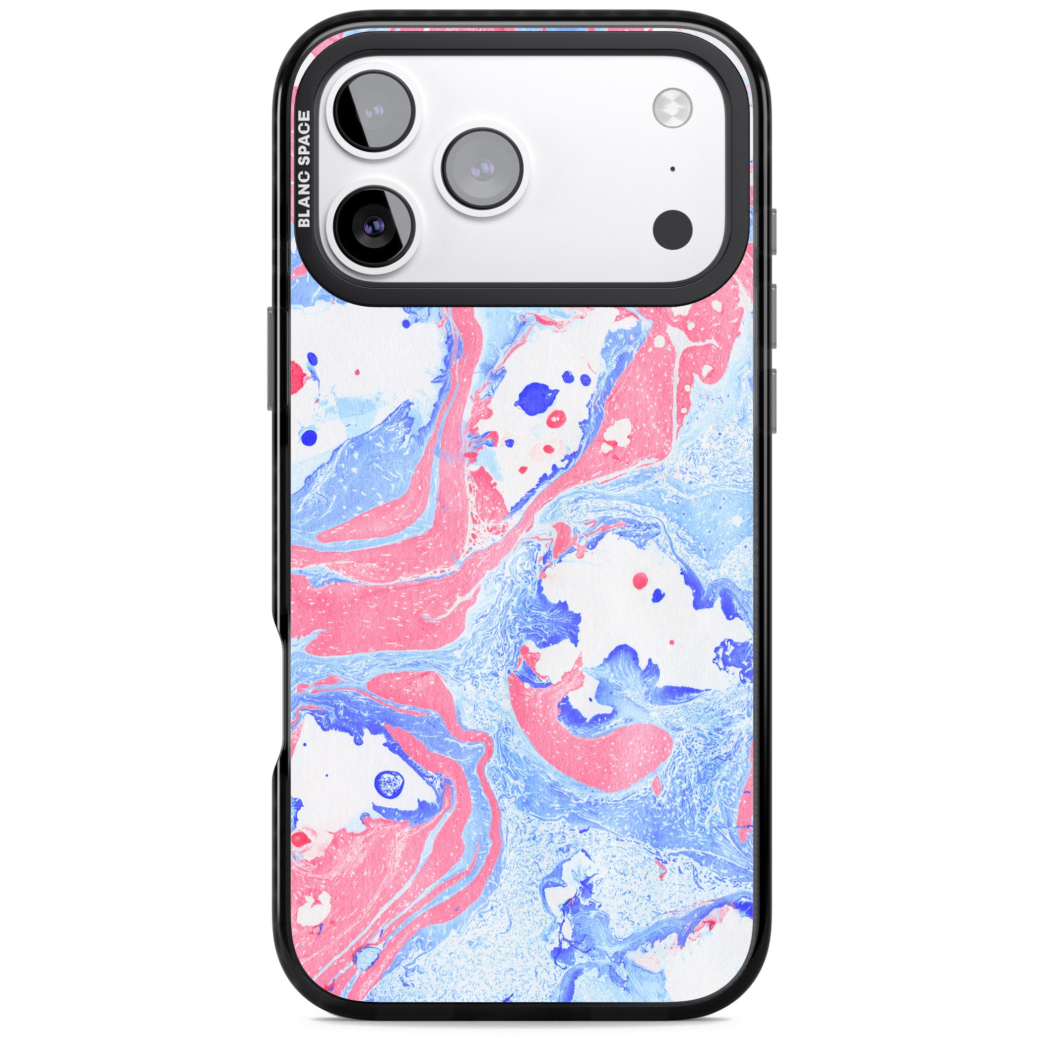 Pink, Blue & White Marbled Paper Pattern iPhone 17 Pro Impact Black Phone Case