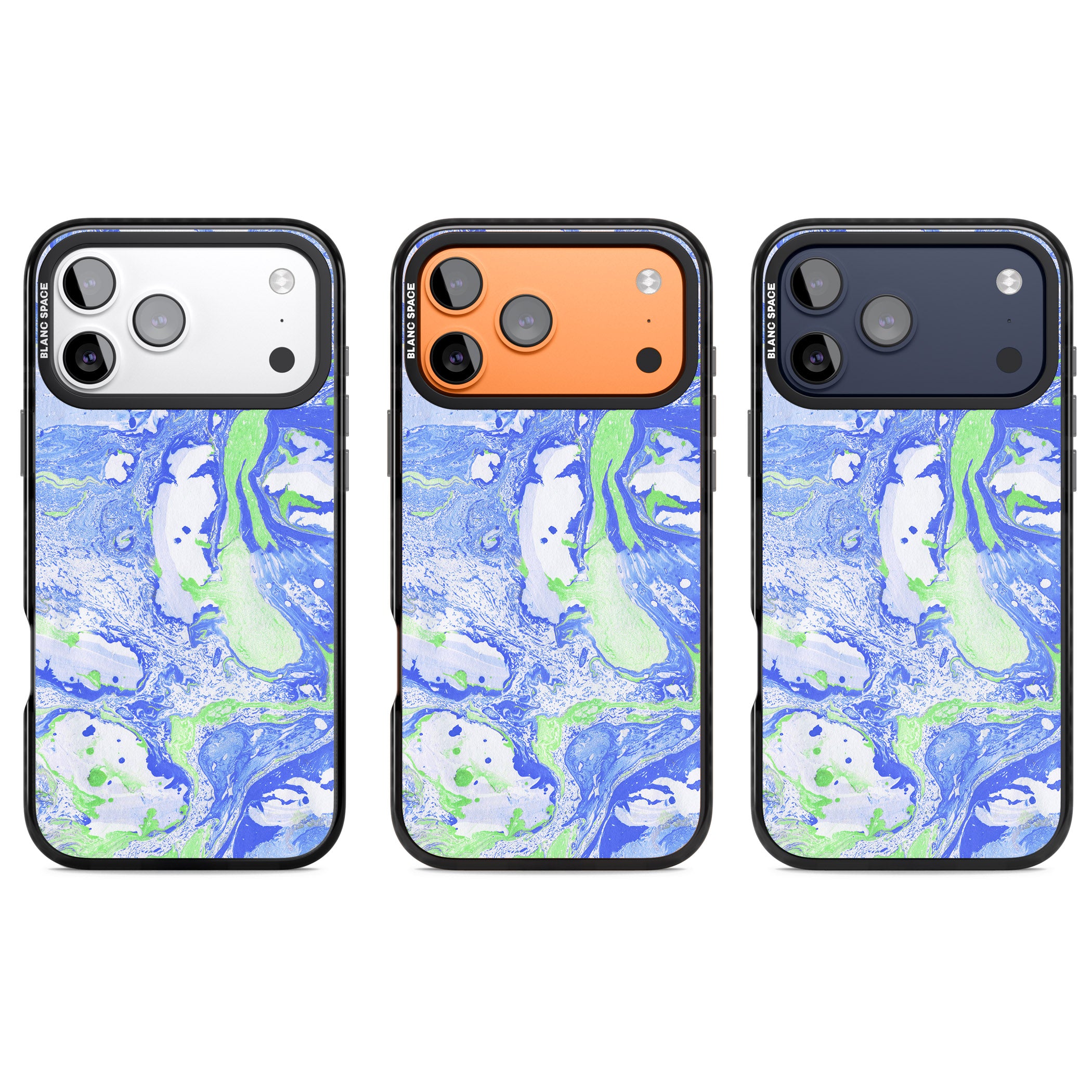 Dark Blue & Green Marbled Paper Pattern iPhone 17 Pro Impact Black Phone Case APT Impact Protection