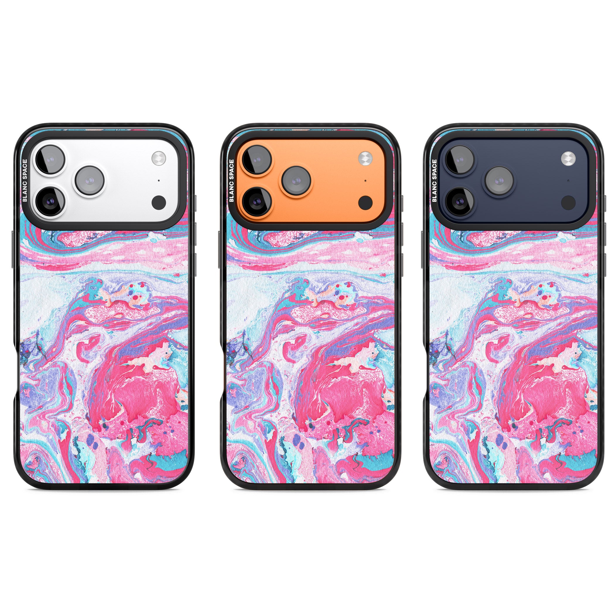 Pink, Blue & Purple Marbled Paper Pattern iPhone 17 Pro Impact Black Phone Case APT Impact Protection