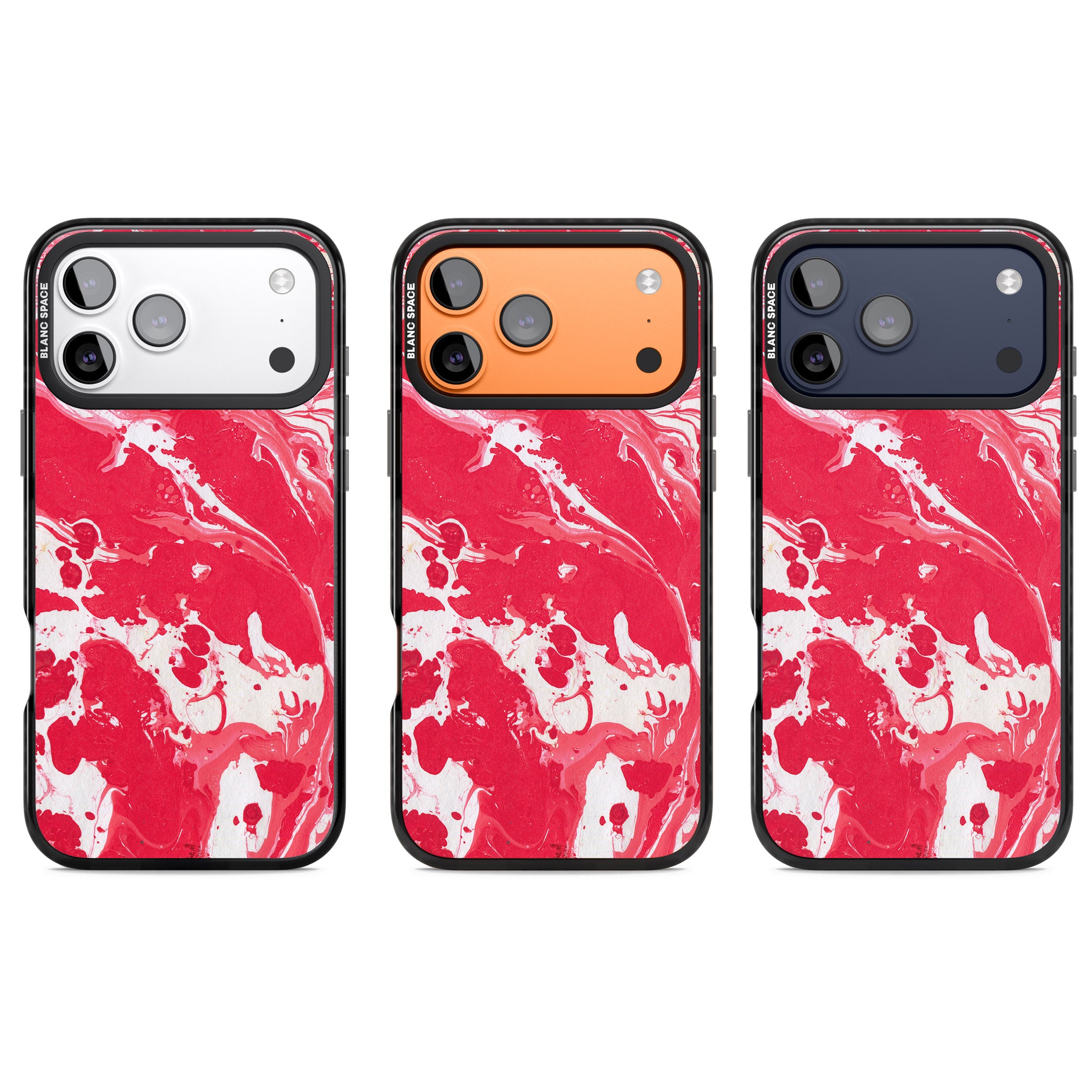 Red & White Marbled iPhone 17 Pro Impact Black Phone Case APT Impact Protection