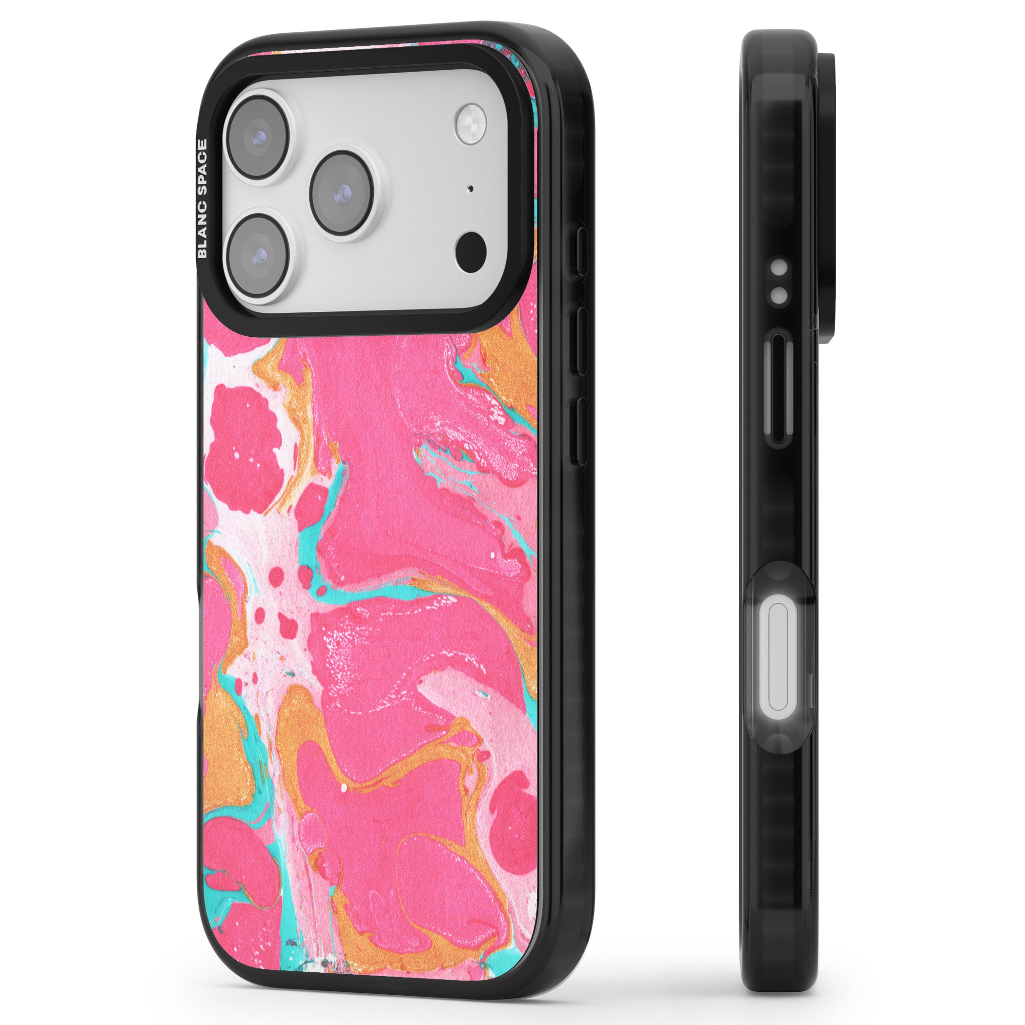 Vibrant Marbled Paper iPhone 17 Pro Impact Black Phone Case Side Profile