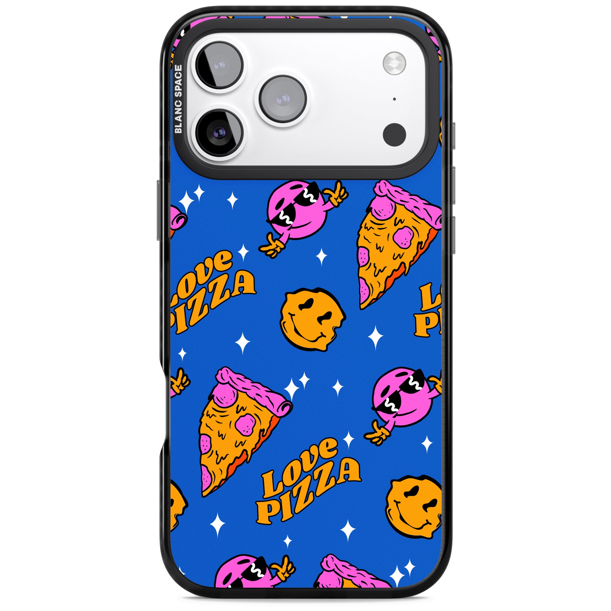 Psychedelic Love Pizza Pattern iPhone 17 Pro Impact Black Phone Case