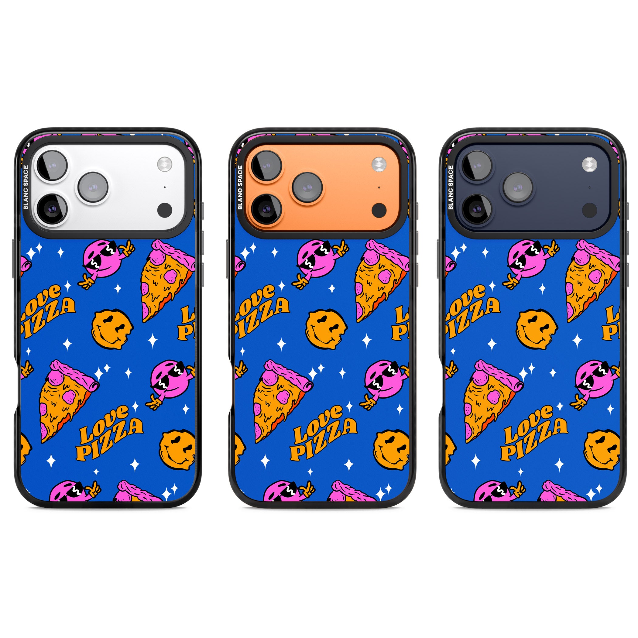Psychedelic Love Pizza Pattern iPhone 17 Pro Impact Black Phone Case APT Impact Protection