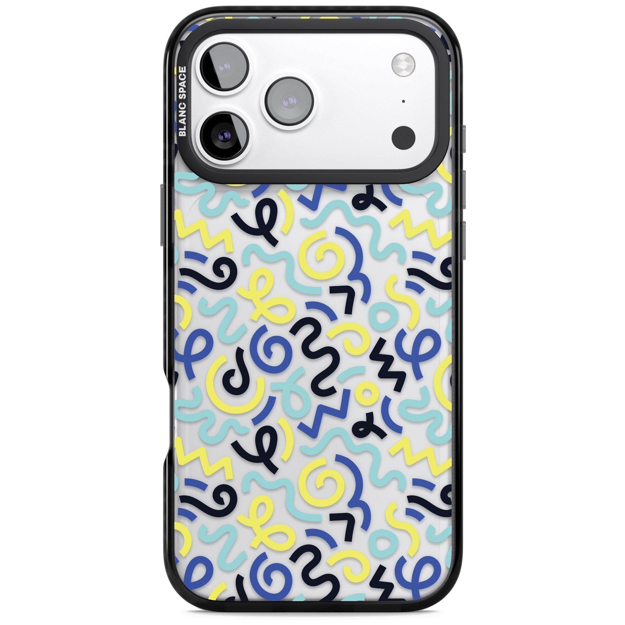 Blue & Yellow Memphis Retro iPhone 17 Pro Impact Black Phone Case