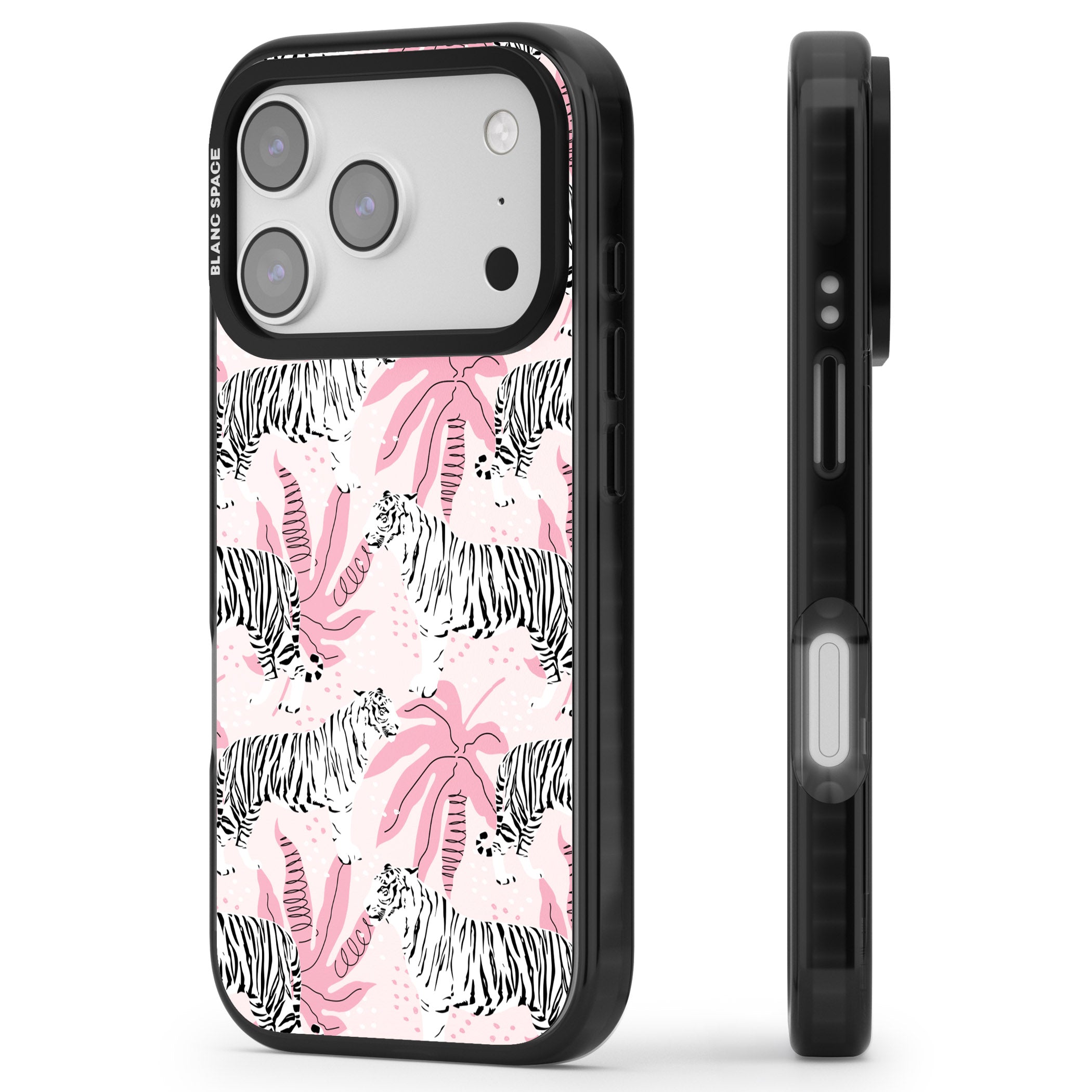 Pink Tiger Palm iPhone 17 Pro Impact Black Phone Case Side Profile