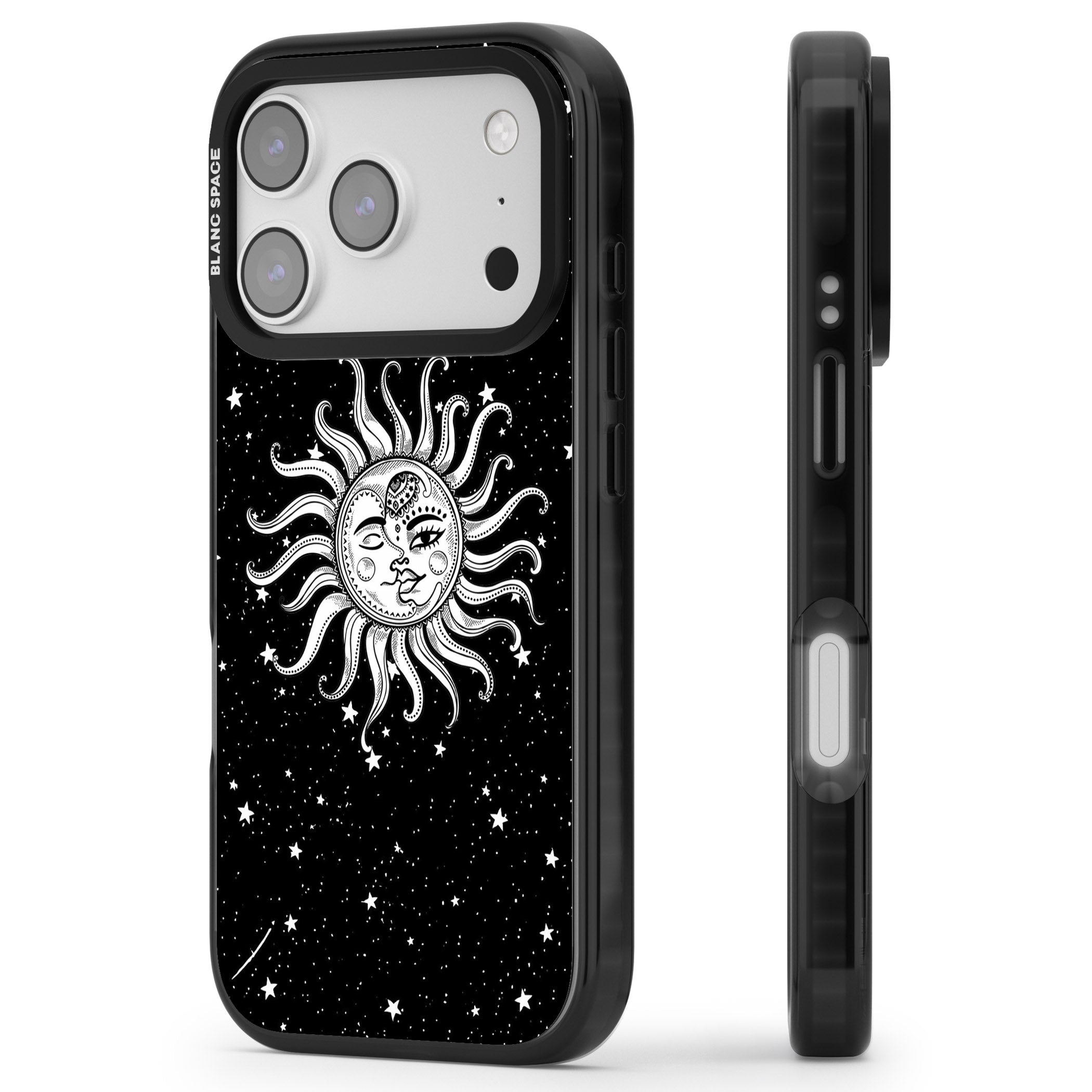 Mystic Sun Moon iPhone 17 Pro Impact Black Phone Case Side Profile