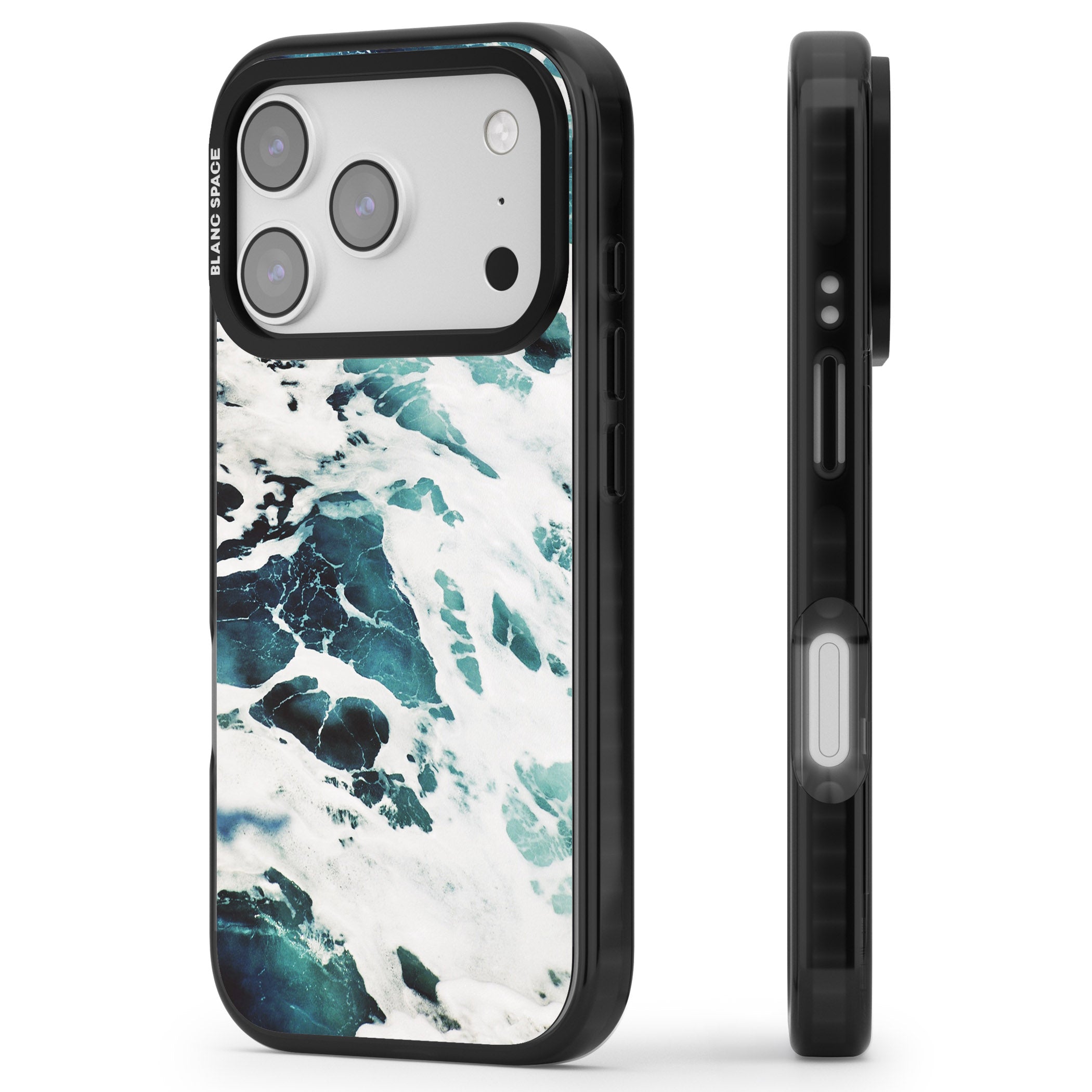Ocean Surge iPhone 17 Pro Impact Black Phone Case Side Profile