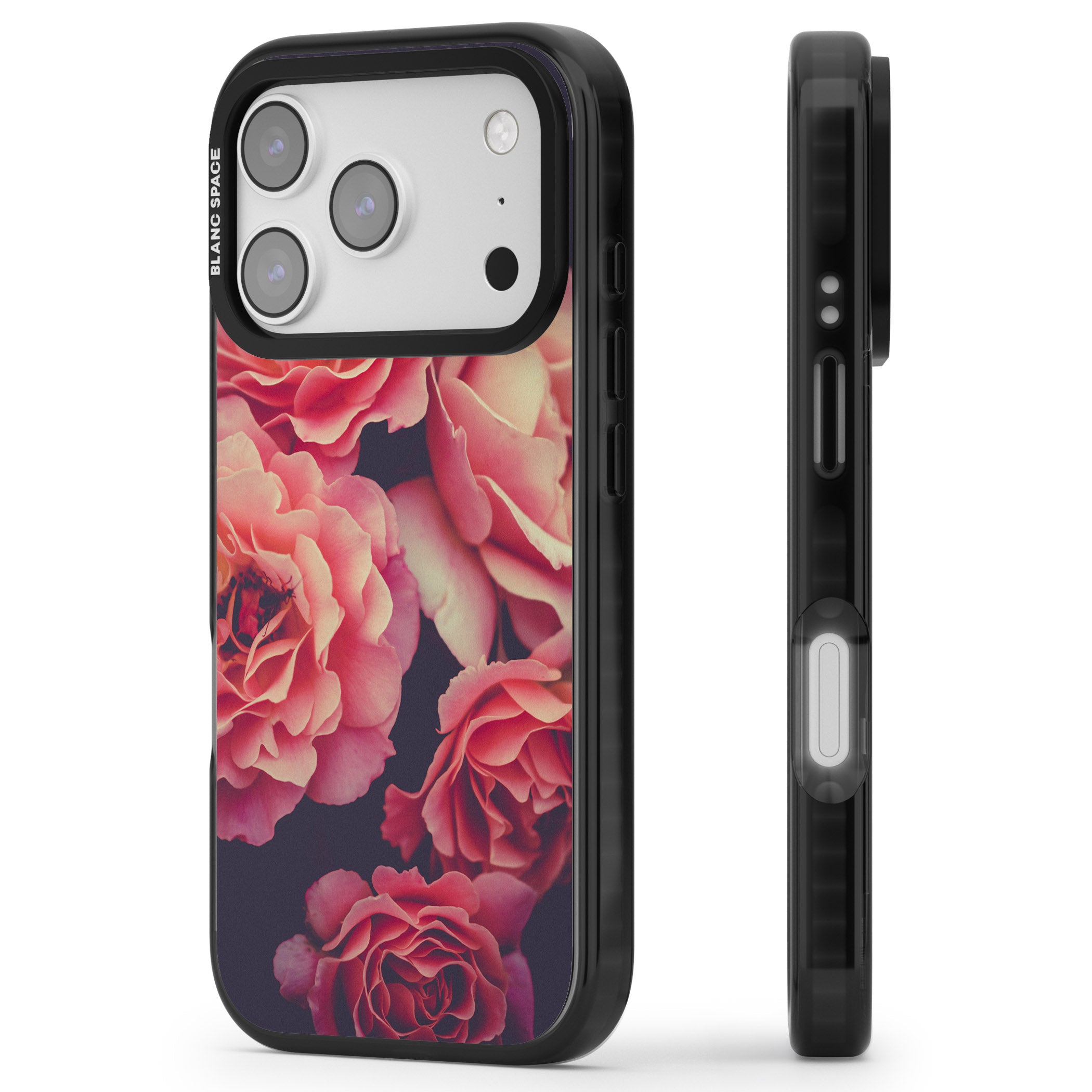 Midnight Rose Bloom iPhone 17 Pro Impact Black Phone Case Side Profile