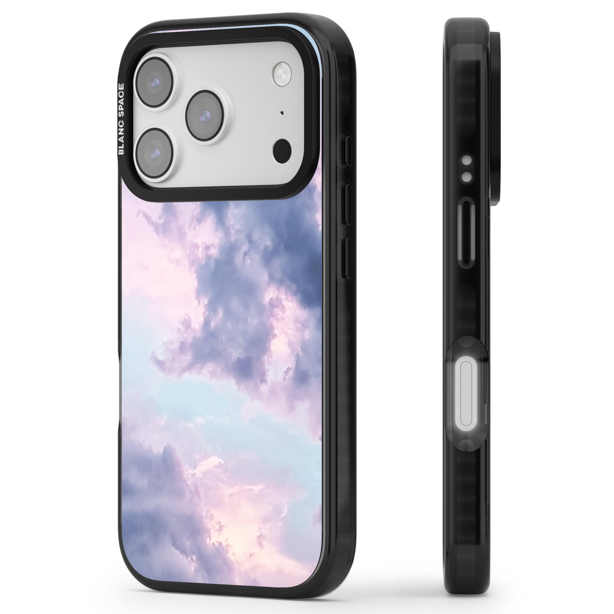 Pastel Sky Clouds iPhone 17 Pro Impact Black Phone Case Side Profile