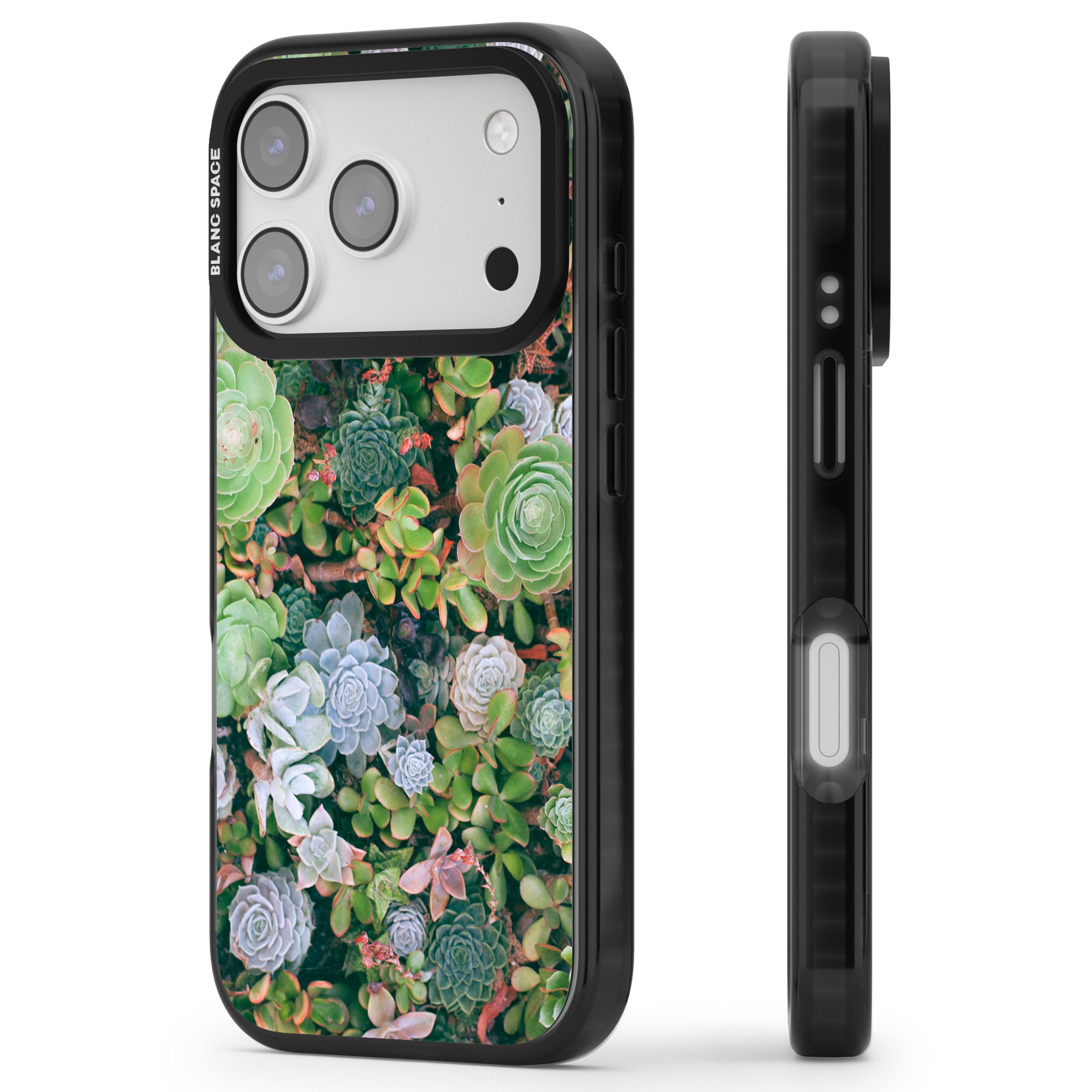 Succulent Garden iPhone 17 Pro Impact Black Phone Case Side Profile