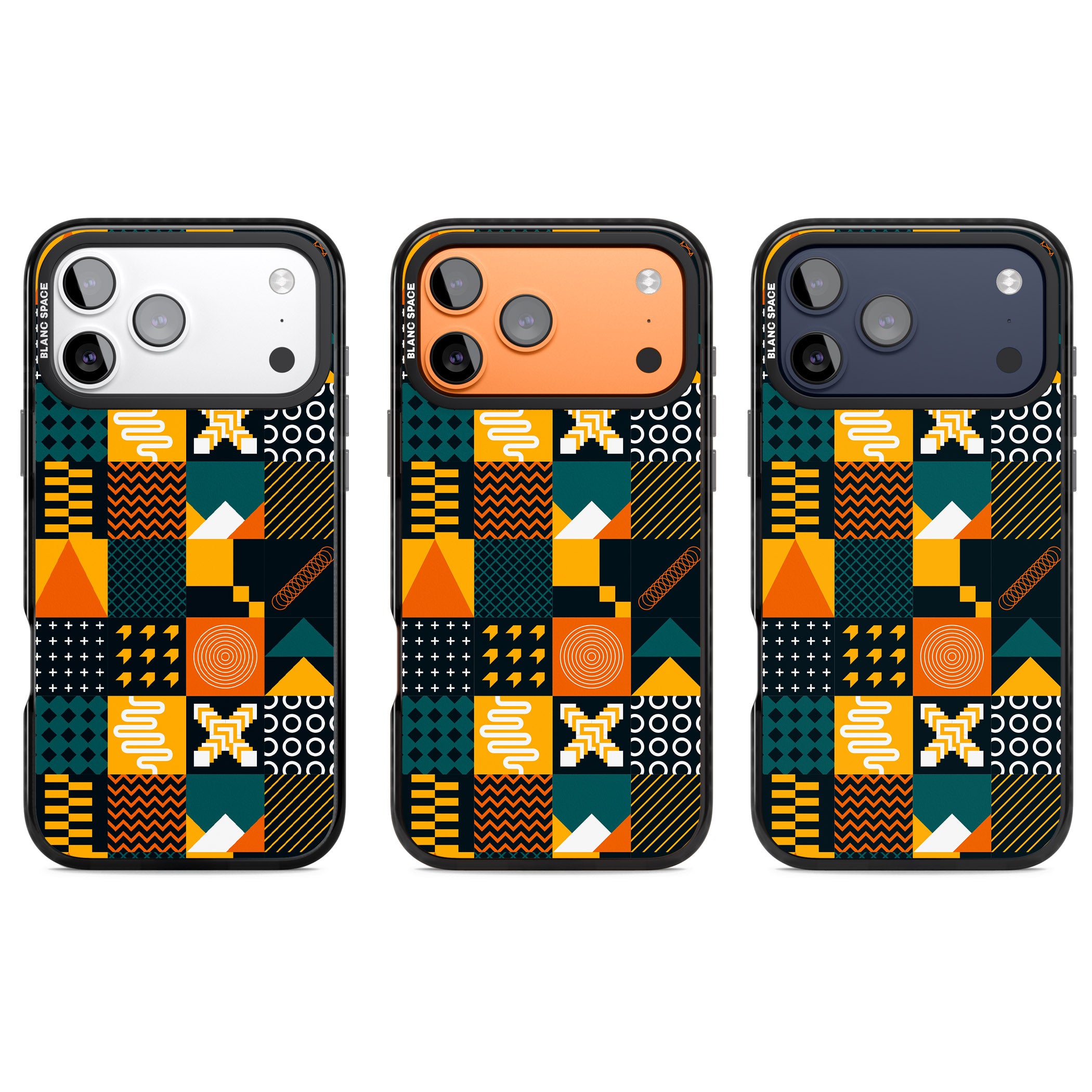 Funky Geometric Patterns: Orange & Dark Green iPhone 17 Pro Impact Black Phone Case APT Impact Protection