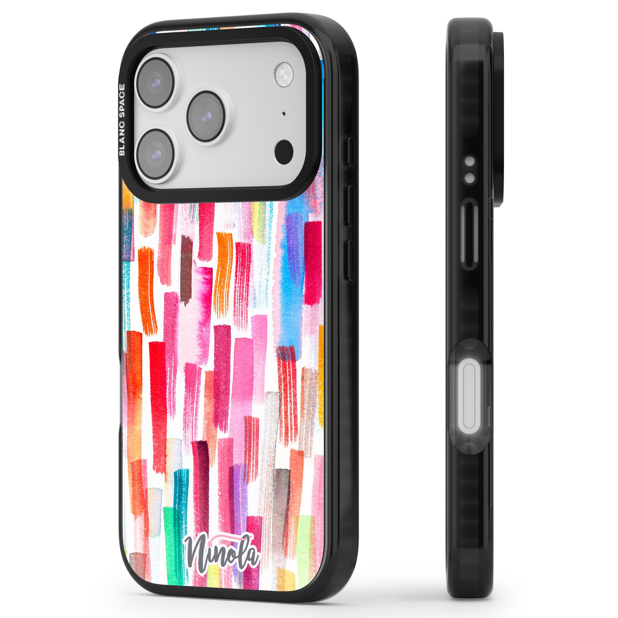 Colorful Brushstrokes iPhone 17 Pro Impact Black Phone Case Side Profile