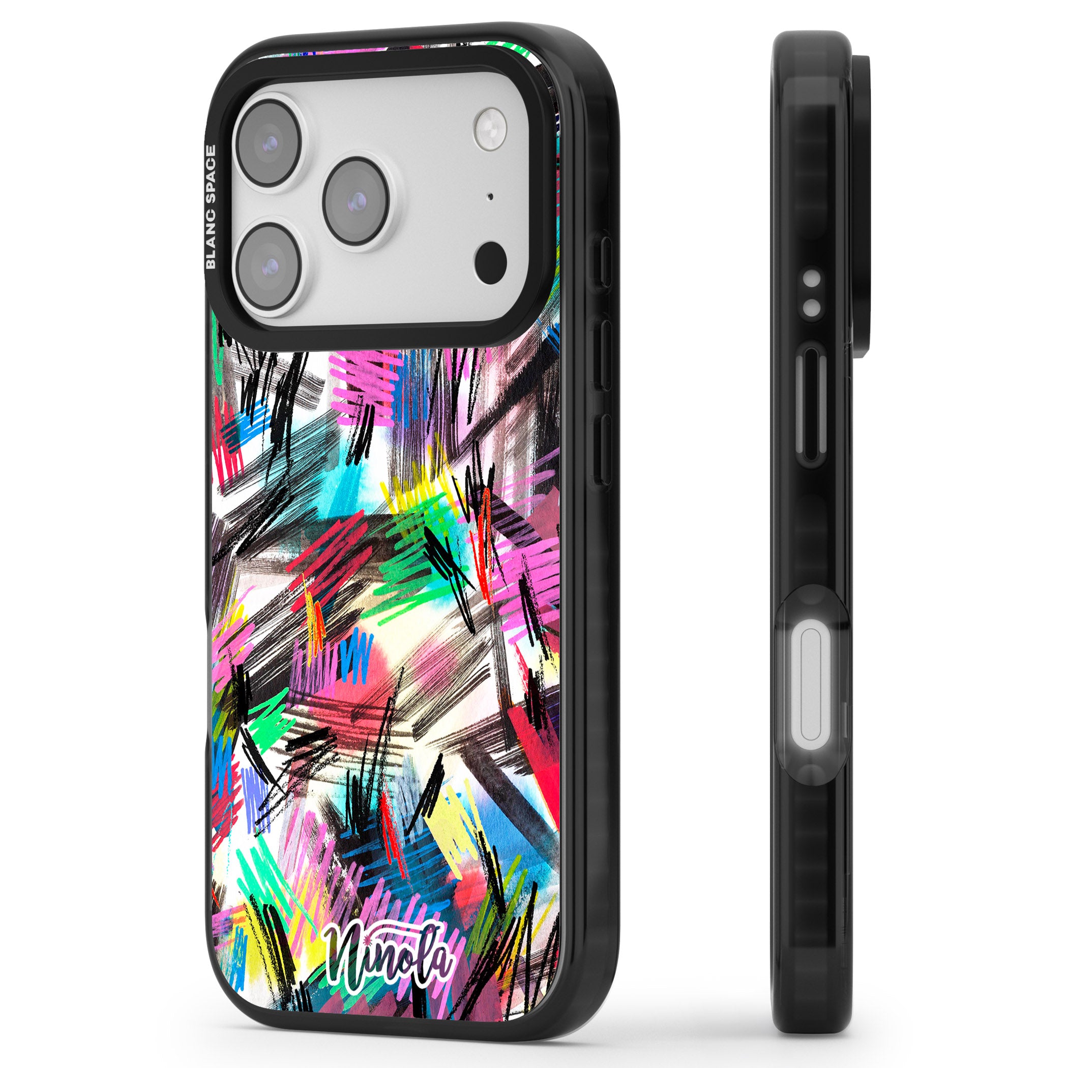 Wild Strokes Rainbow iPhone 17 Pro Impact Black Phone Case Side Profile