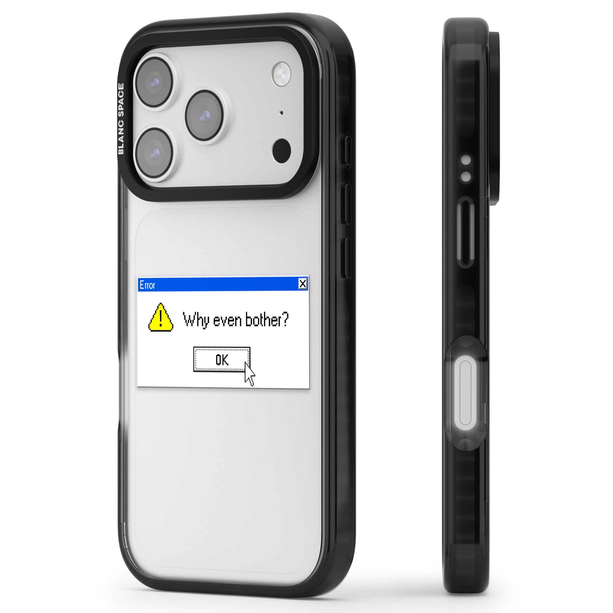 Why Even Bother Exe iPhone 17 Pro Impact Black Phone Case Side Profile