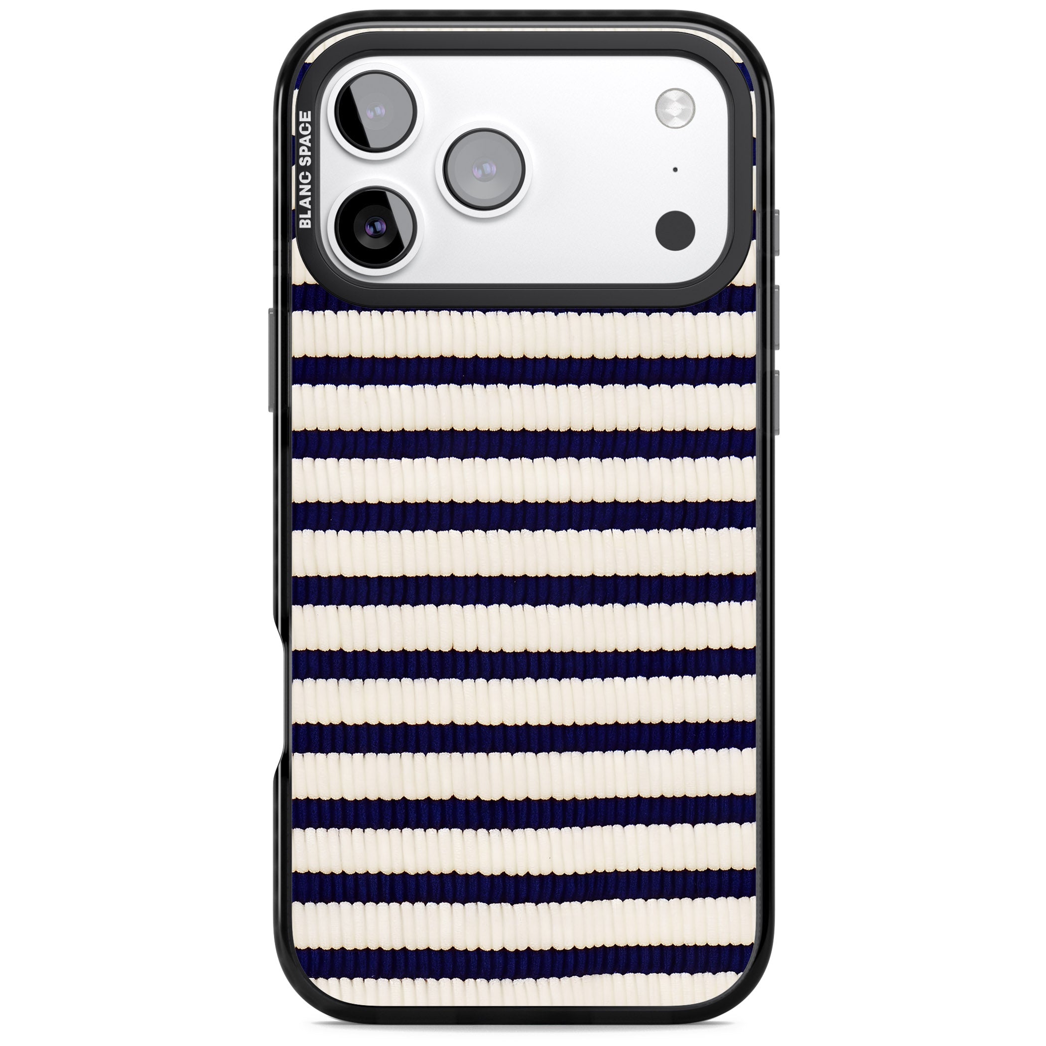 Navy & Cream Stripes iPhone 17 Pro Impact Black Phone Case