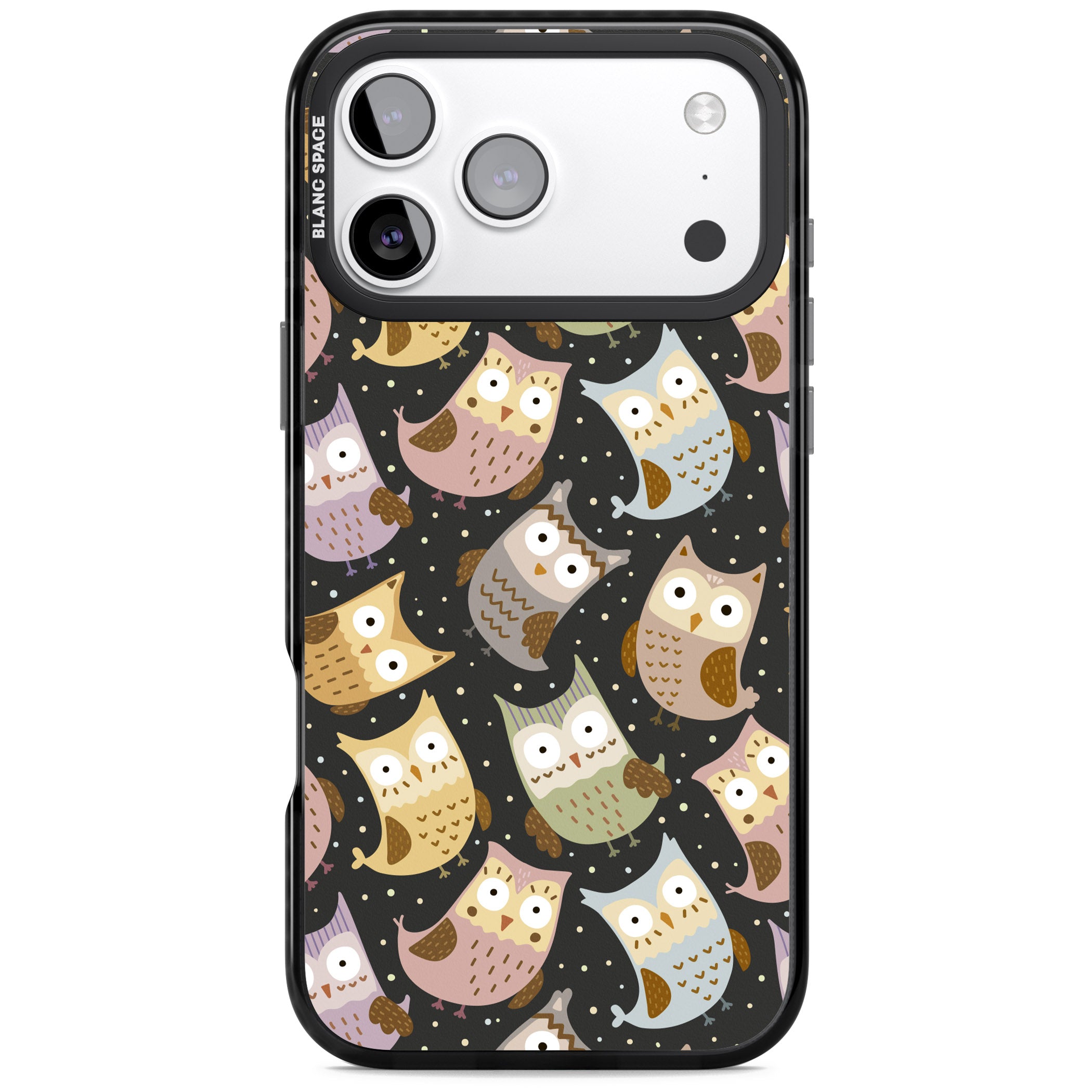 Cute Owl Pattern iPhone 17 Pro Impact Black Phone Case