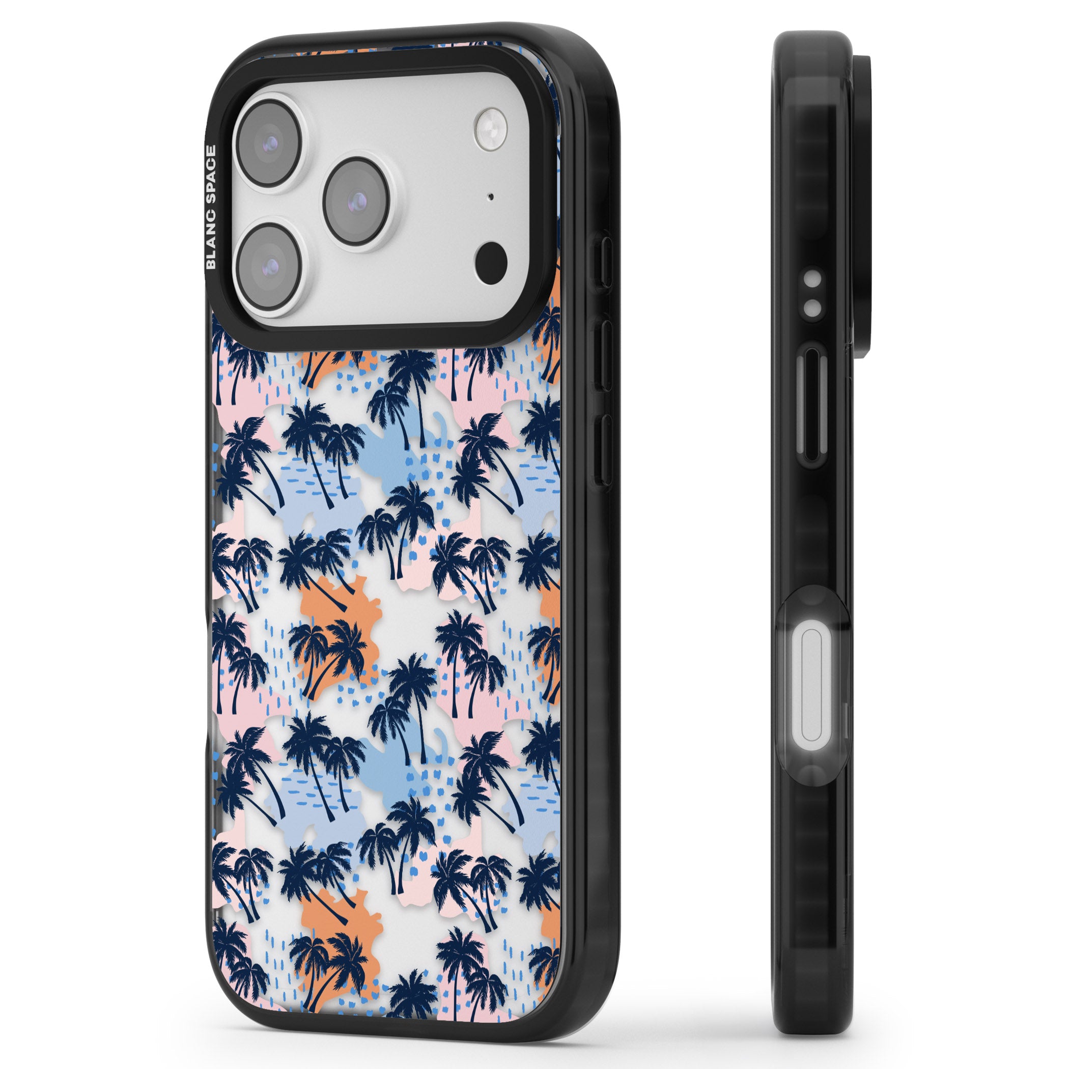 Tropical Vibes Palm Clear iPhone 17 Pro Impact Black Phone Case Side Profile