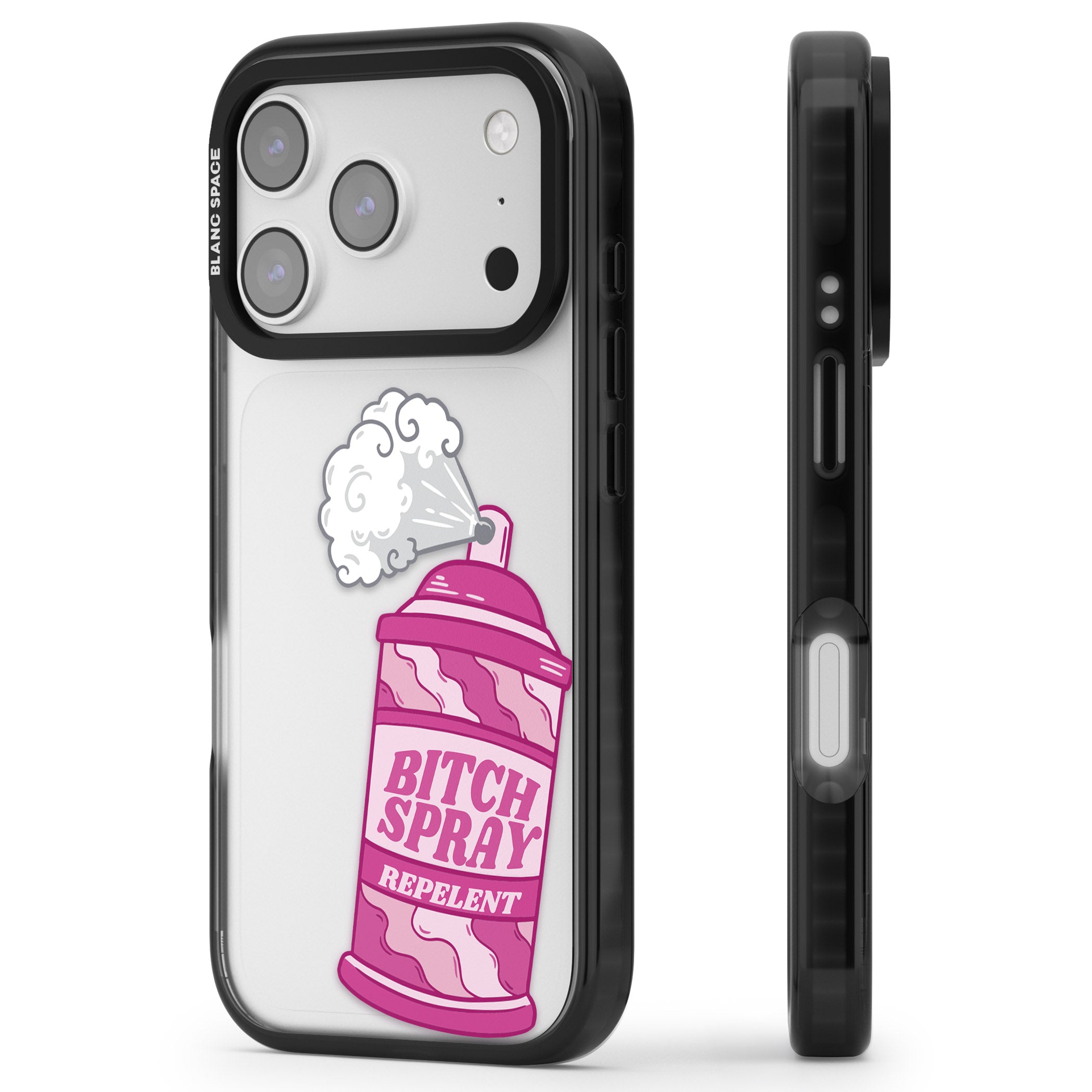 B*Tch Spray iPhone 17 Pro Impact Black Phone Case Side Profile