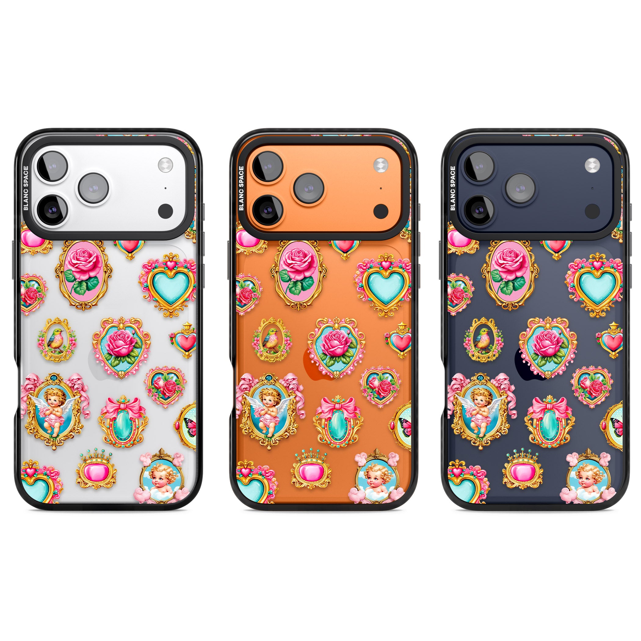 Angelcore Hearts Frames iPhone 17 Pro Impact Black Phone Case APT Impact Protection
