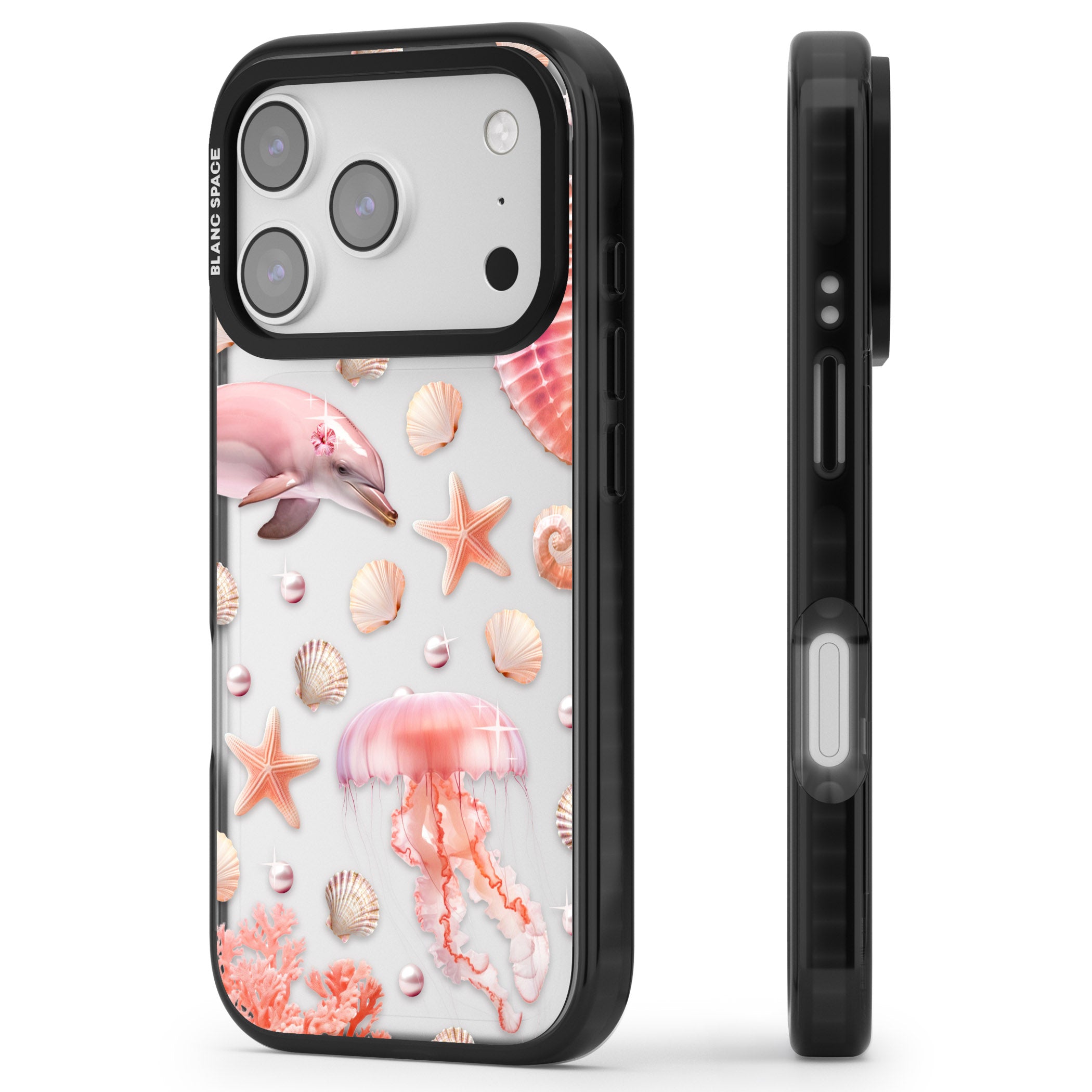 Pink Sealife iPhone 17 Pro Impact Black Phone Case Side Profile
