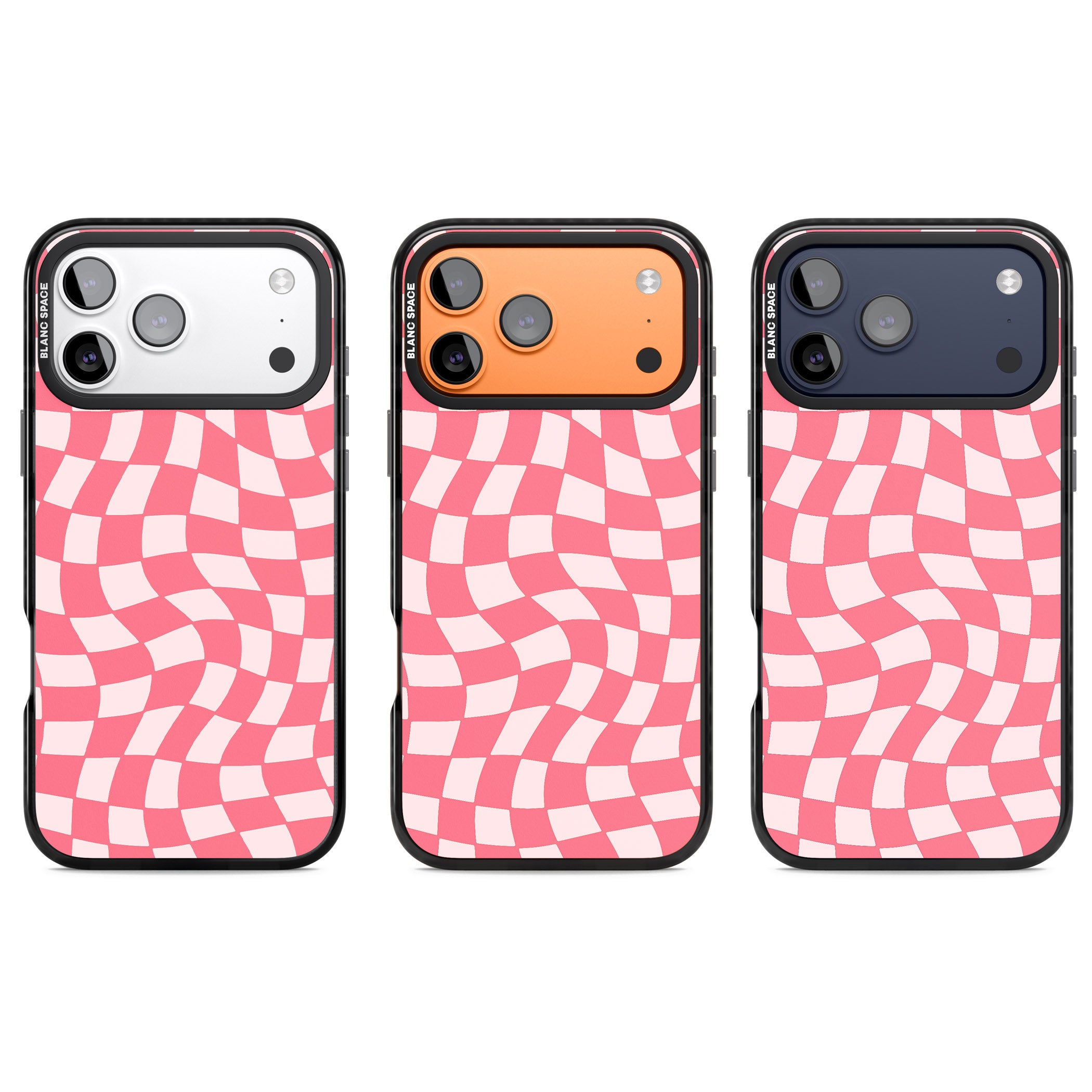 Pink Wavy Checked Pattern iPhone 17 Pro Impact Black Phone Case APT Impact Protection