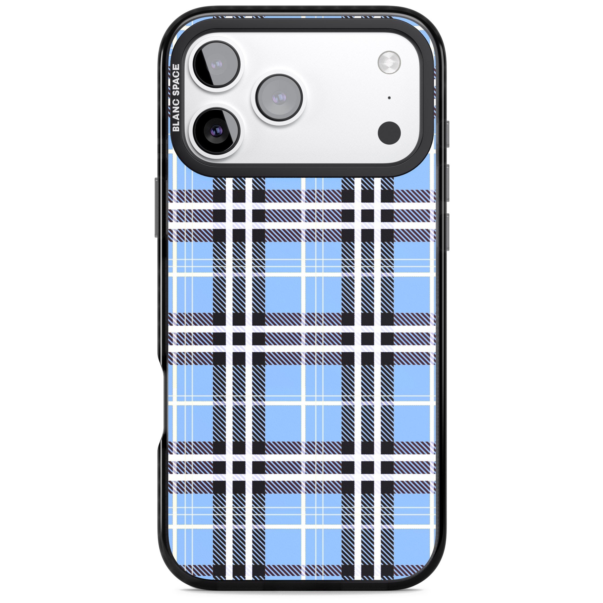 Blue Plaid iPhone 17 Pro Impact Black Phone Case
