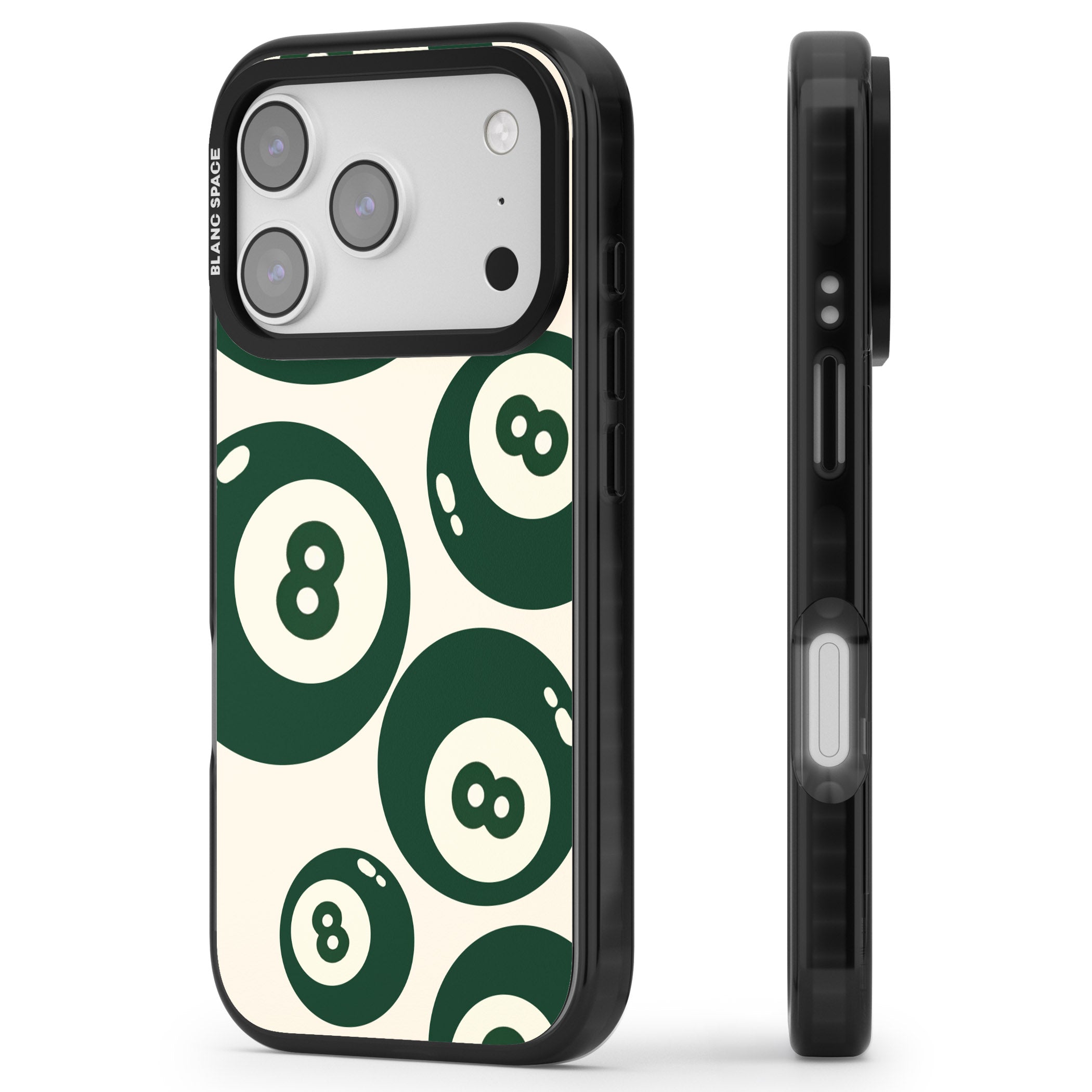 Green Eight Balls iPhone 17 Pro Impact Black Phone Case Side Profile