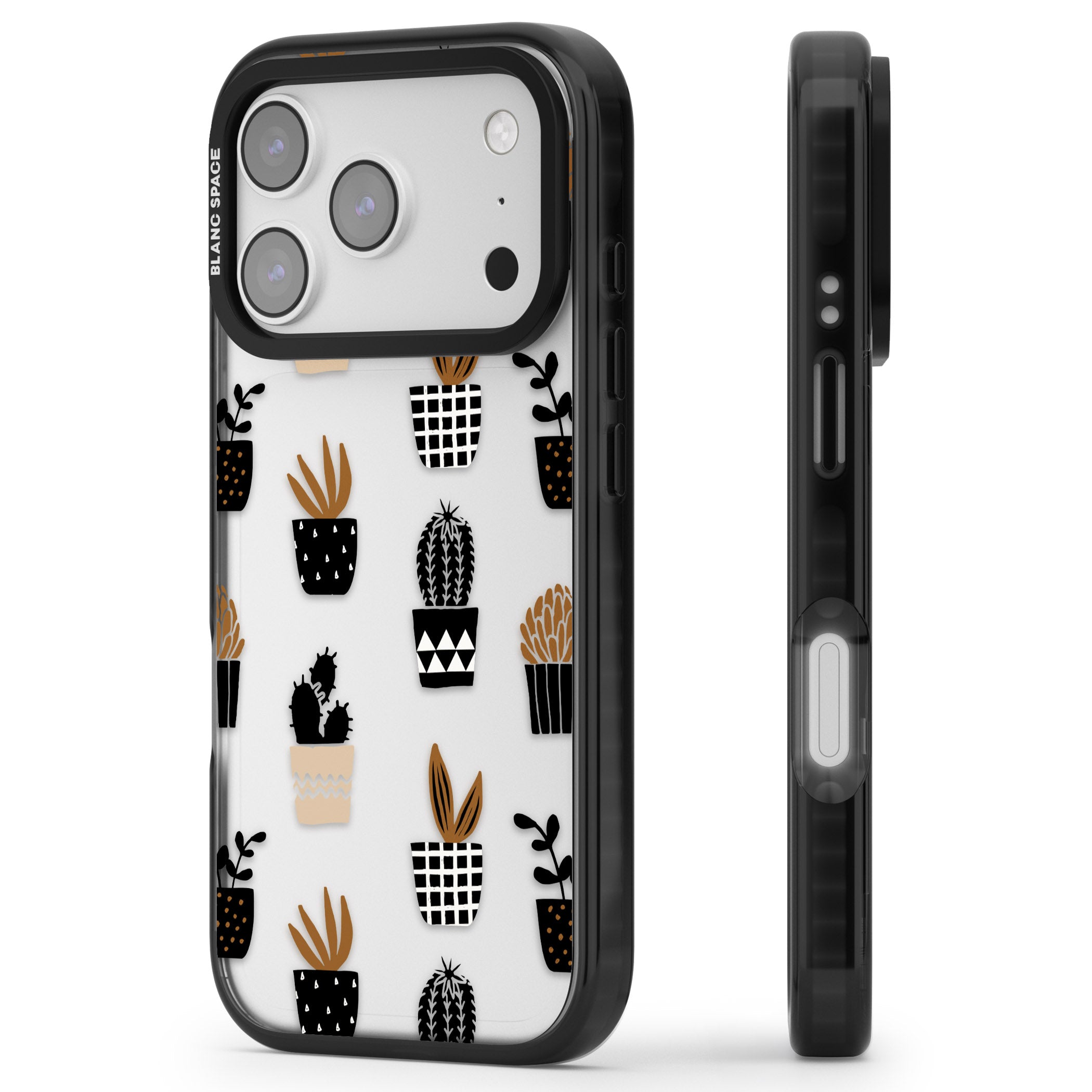 Large Mixed Plants Pattern Clear iPhone 17 Pro Impact Black Phone Case Side Profile