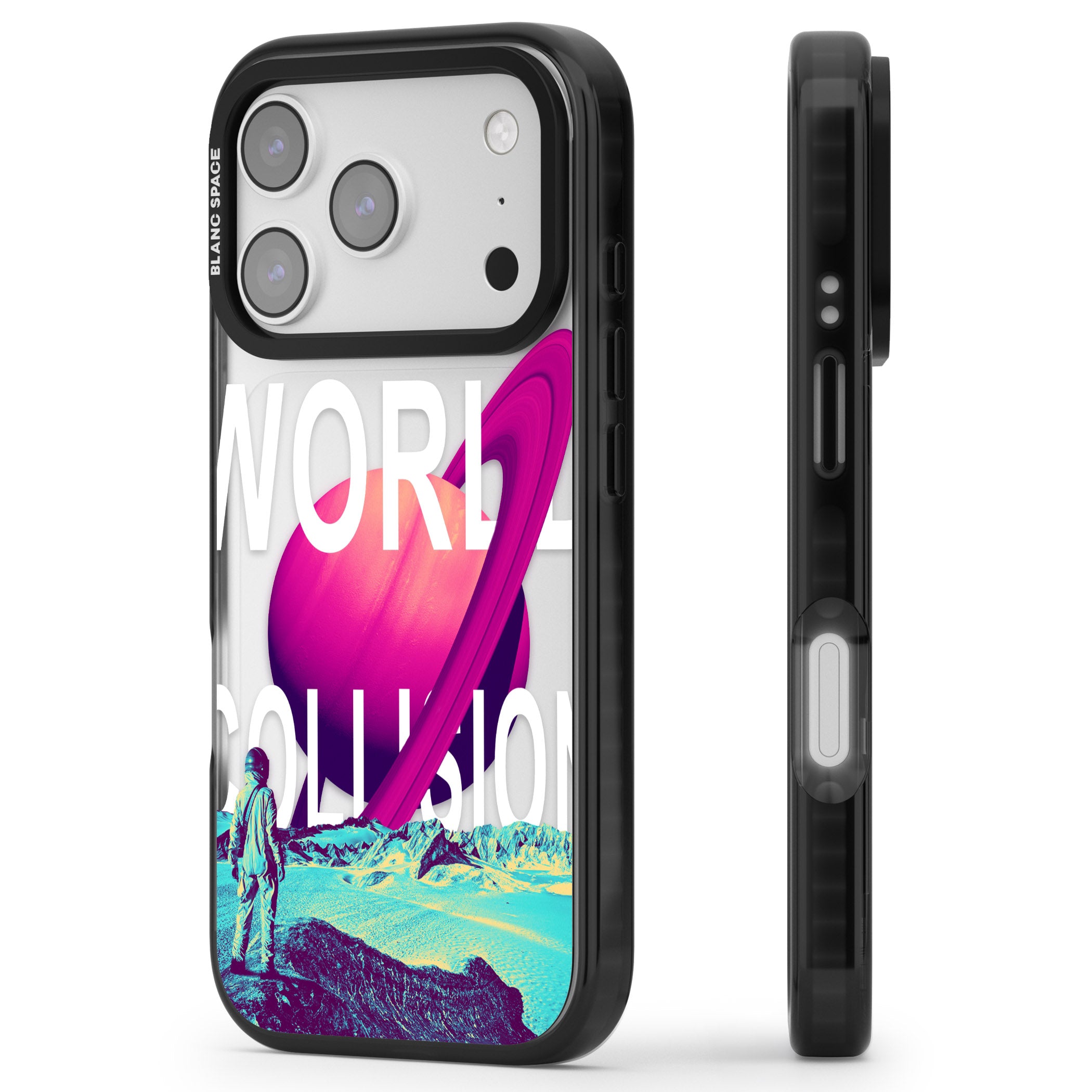 World Collision iPhone 17 Pro Impact Black Phone Case Side Profile