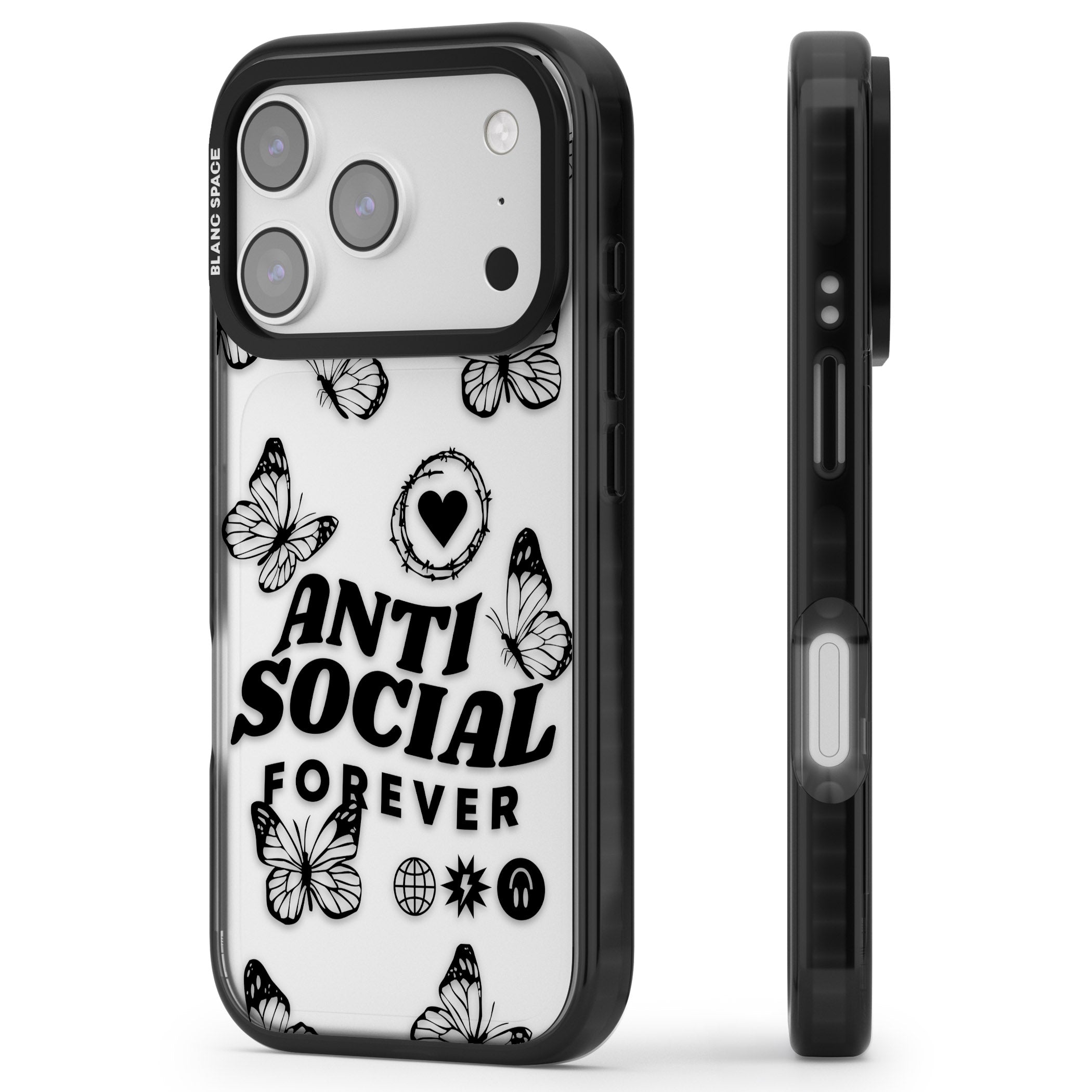 Anti Social Forever iPhone 17 Pro Impact Black Phone Case Side Profile