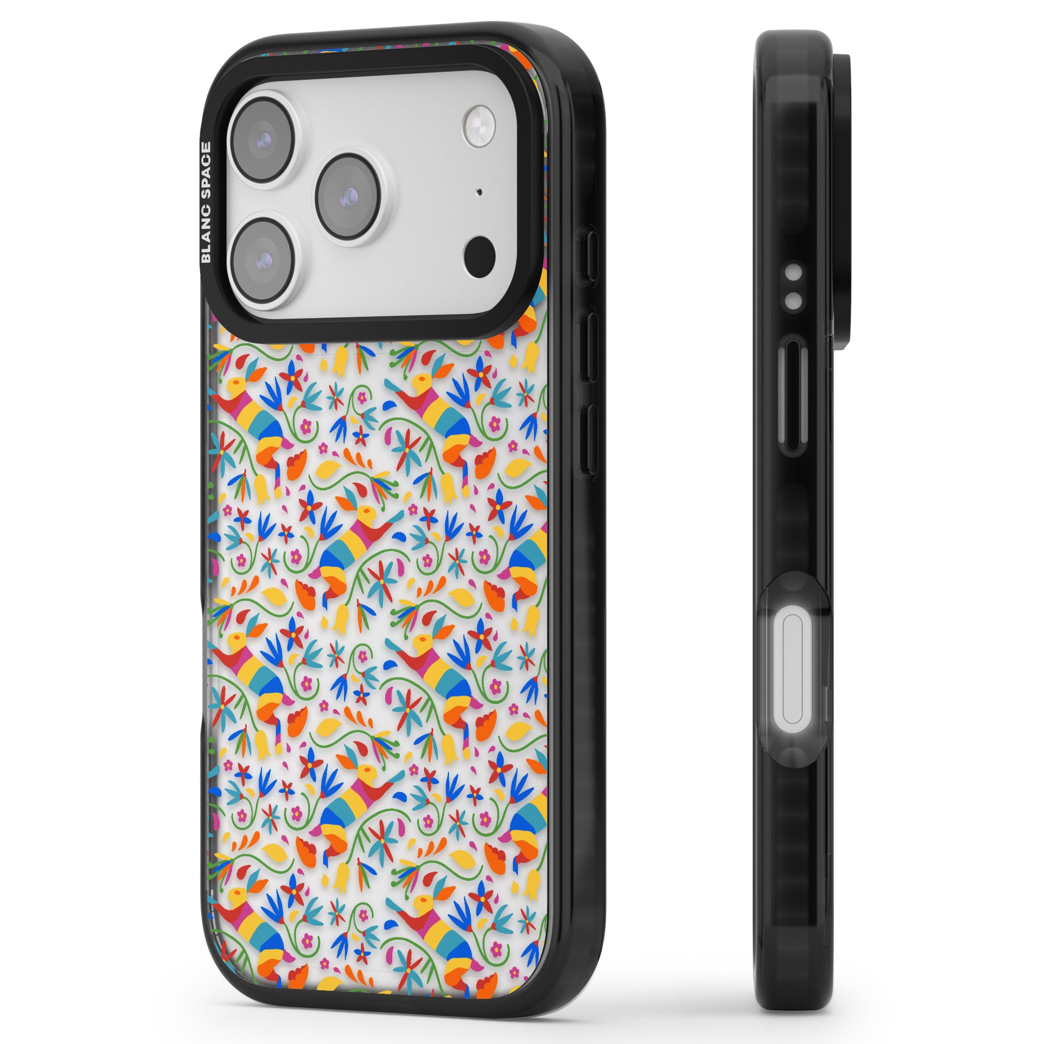 Vibrant Floral Mosaic iPhone 17 Pro Impact Black Phone Case Side Profile