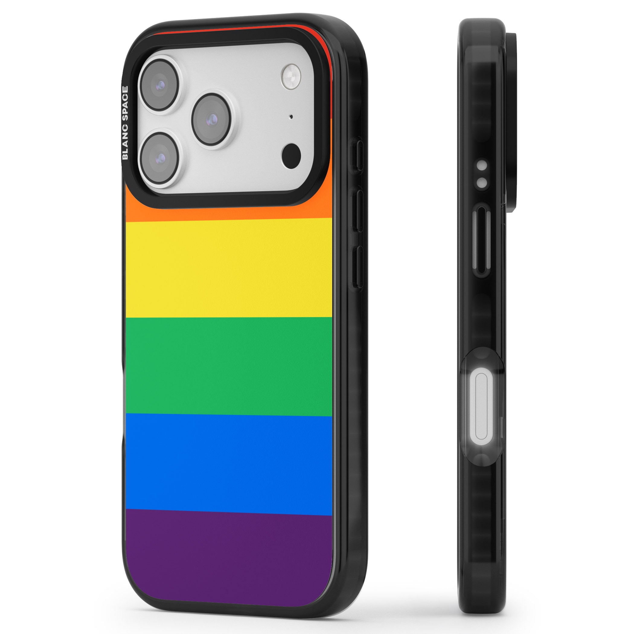 Rainbow Stripes iPhone 17 Pro Impact Black Phone Case Side Profile