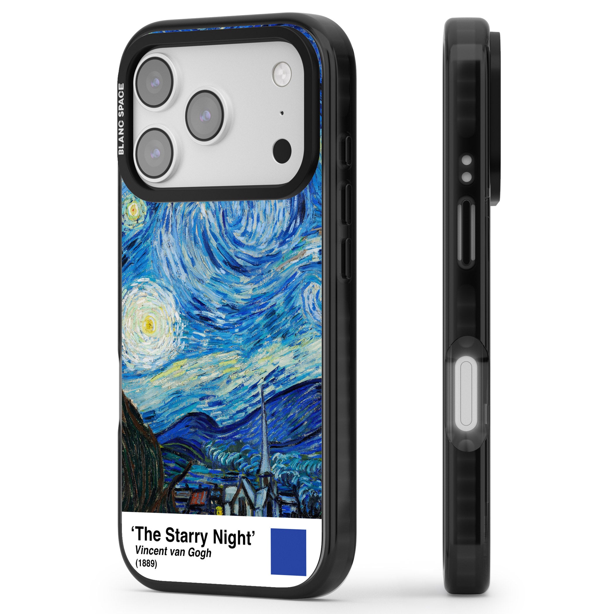 The Starry Night iPhone 17 Pro Impact Black Phone Case Side Profile
