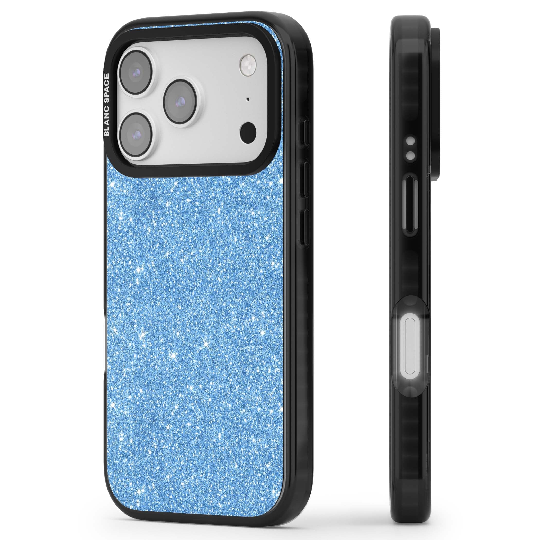 Blue Glitter blue glitter iPhone case featuring dense sparkling cerulean glitter with a glamorous shimmering finish | Clear Impact case for iPhone 17 Pro, iPhone 17 Pro Max