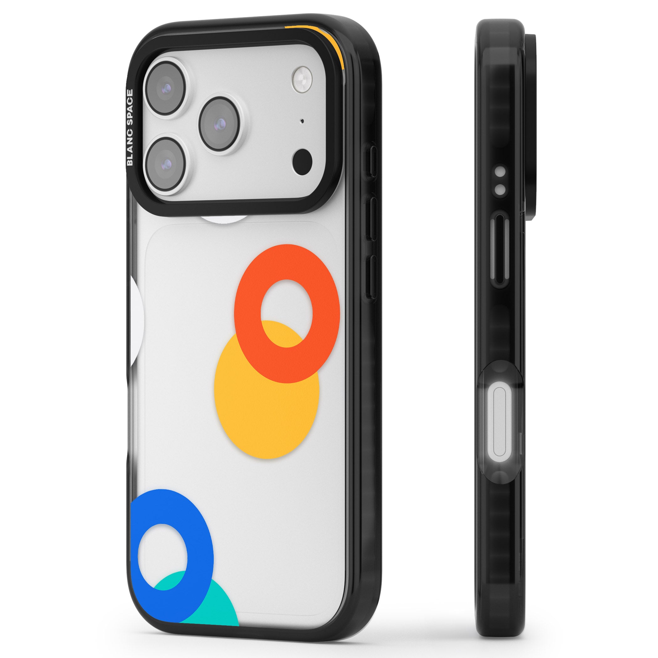 Abstract Mixed Circles iPhone 17 Pro Impact Black Phone Case Side Profile