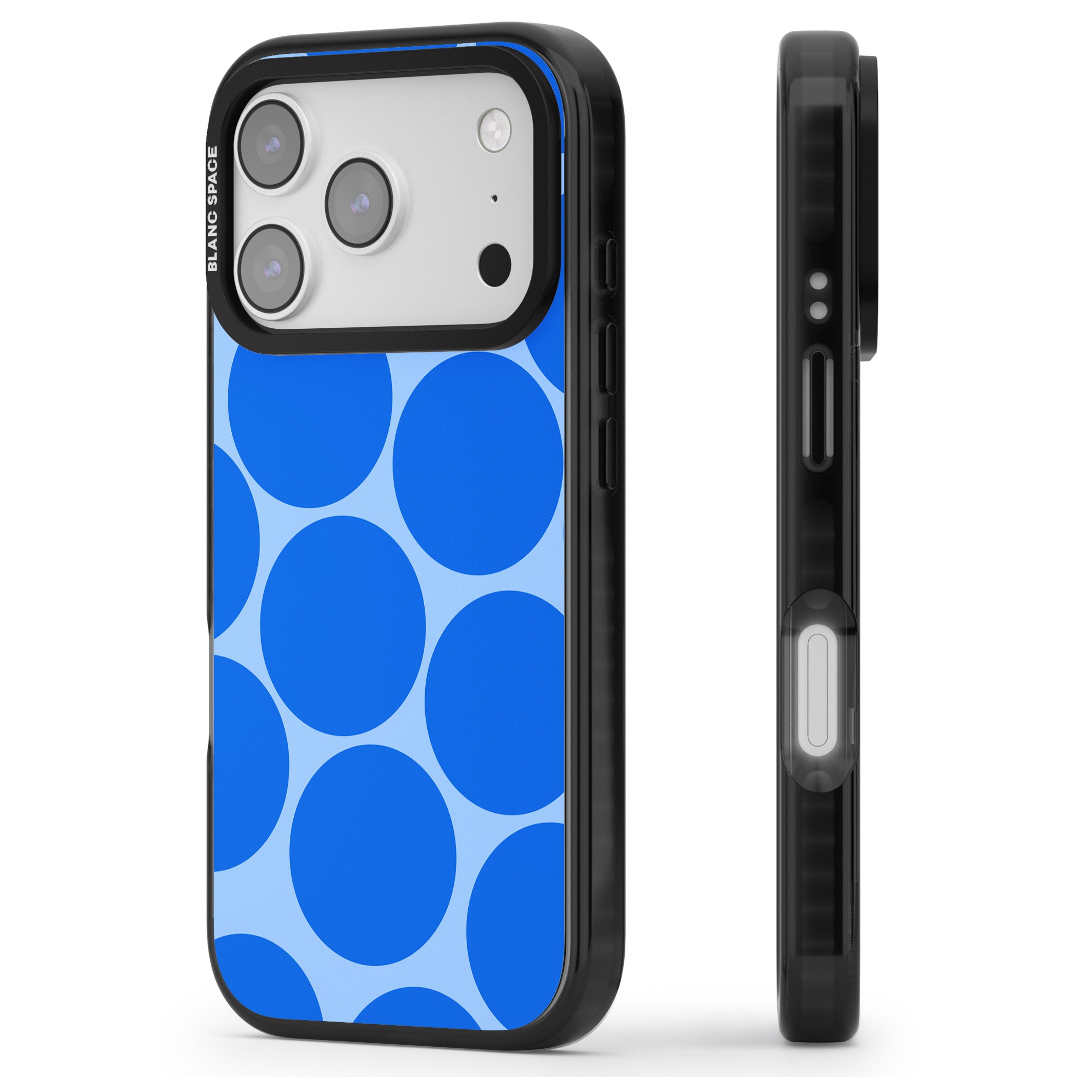 Retro Blue Dot iPhone 17 Pro Impact Black Phone Case Side Profile