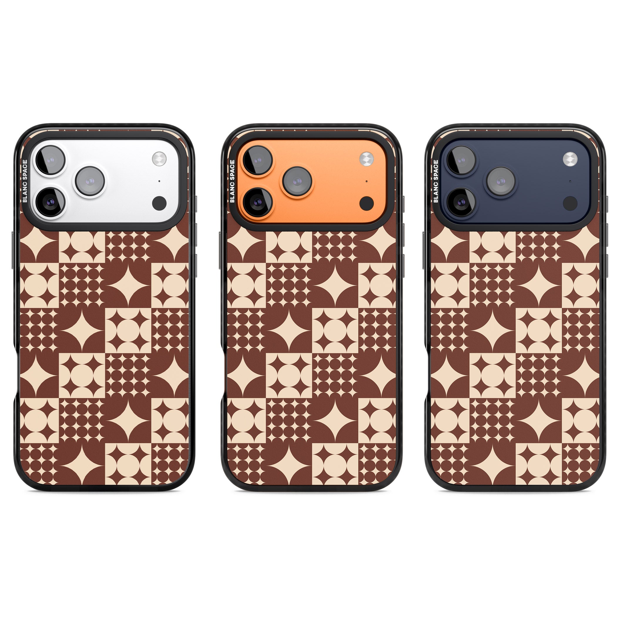 Mid Century Brown Checked iPhone 17 Pro Impact Black Phone Case APT Impact Protection