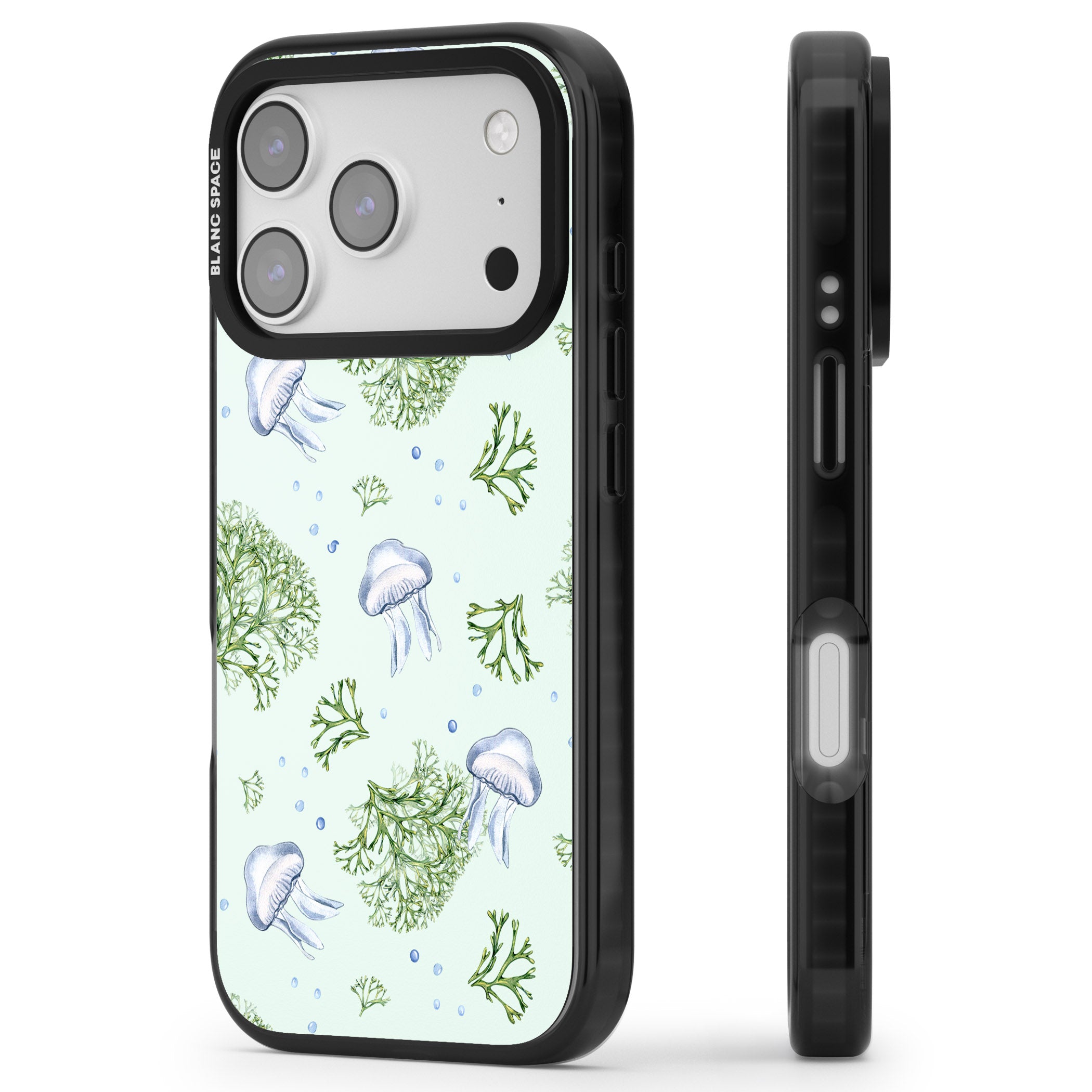 Jellyfish & Seaweed iPhone 17 Pro Impact Black Phone Case Side Profile