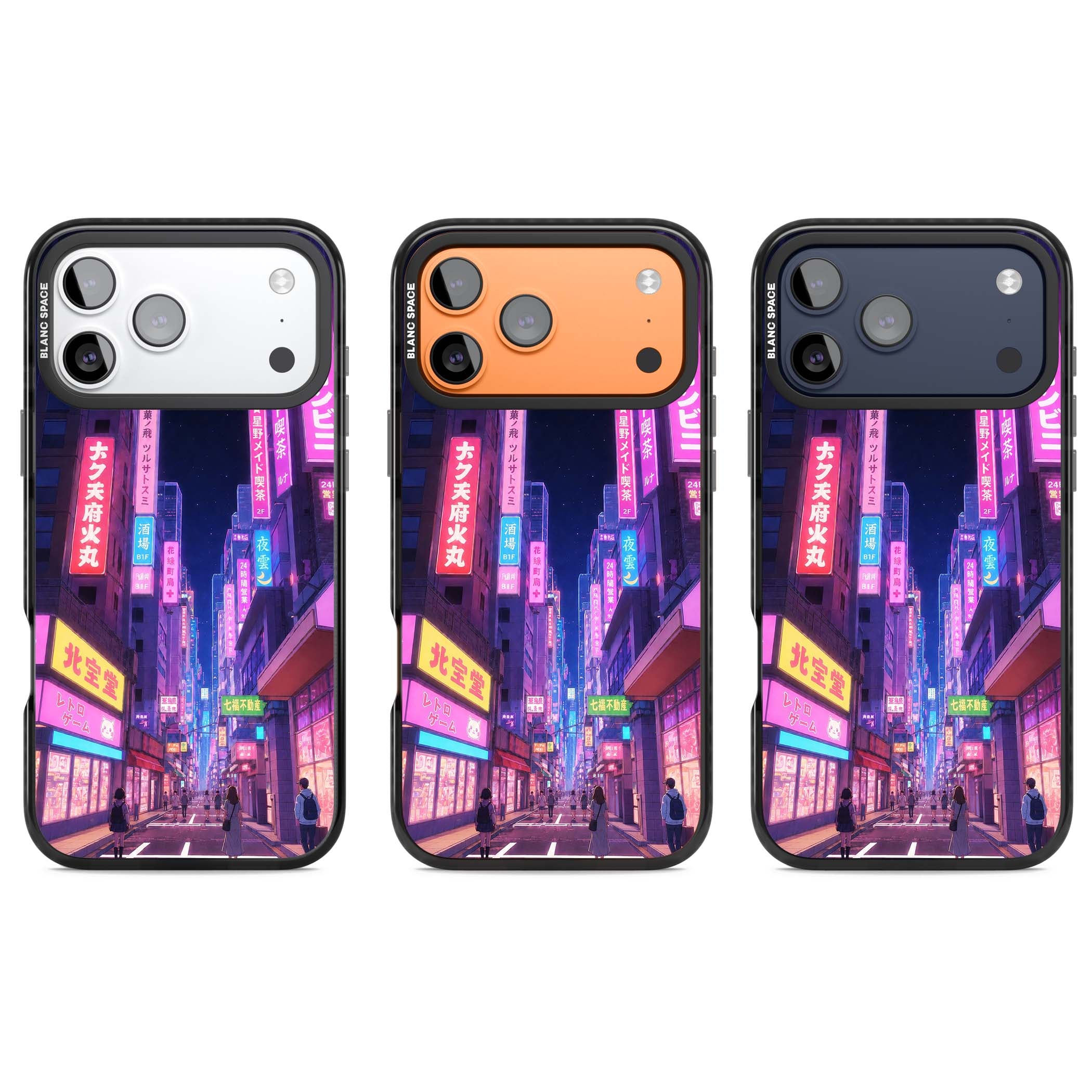 Shibuya At Night Japanese neon city iPhone case featuring glowing kanji signs, pink storefronts and a Tokyo street at n | Clear Impact case for iPhone 17 Pro, iPhone 17 Pro Max