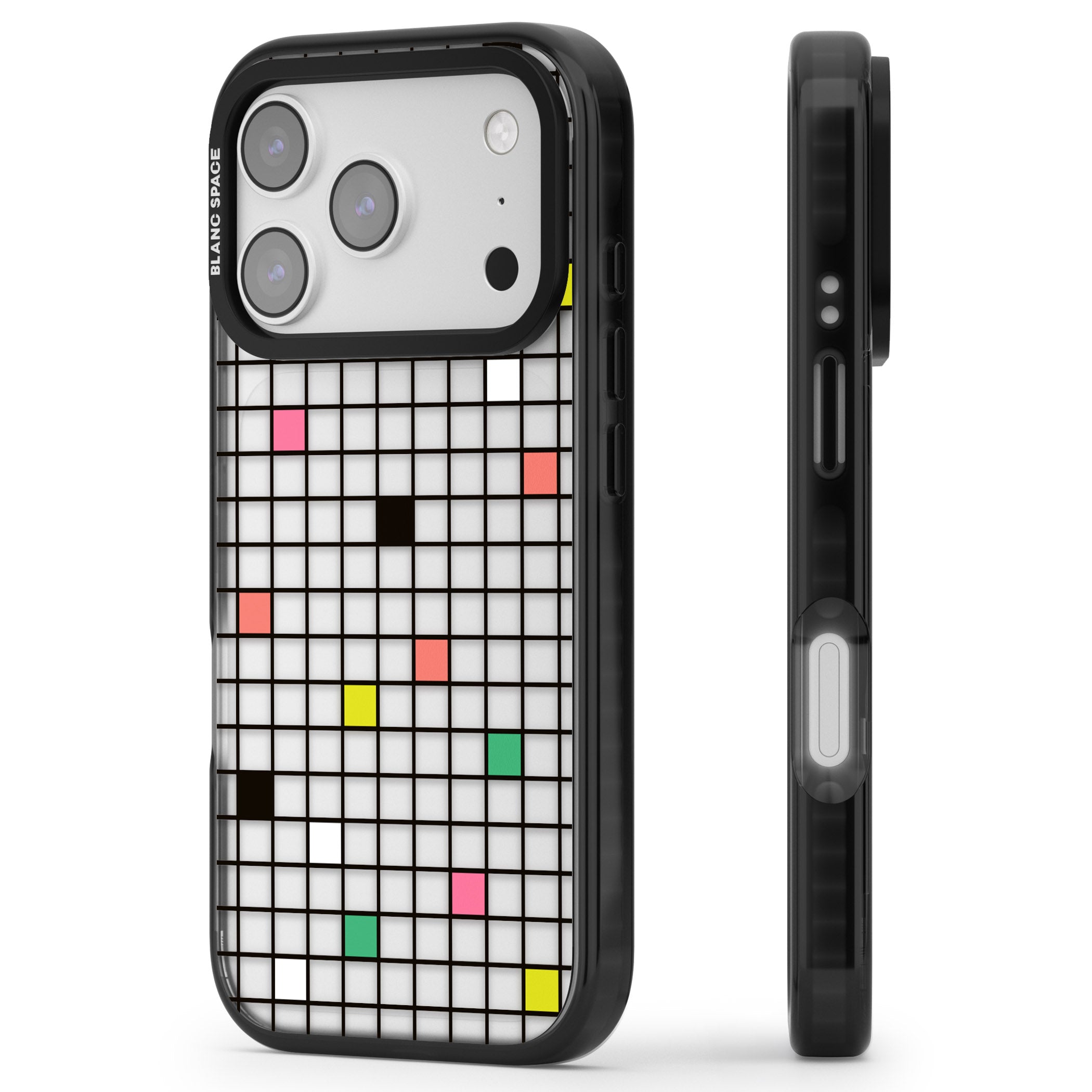 Vibrant Clear Geometric Grid iPhone 17 Pro Impact Black Phone Case Side Profile