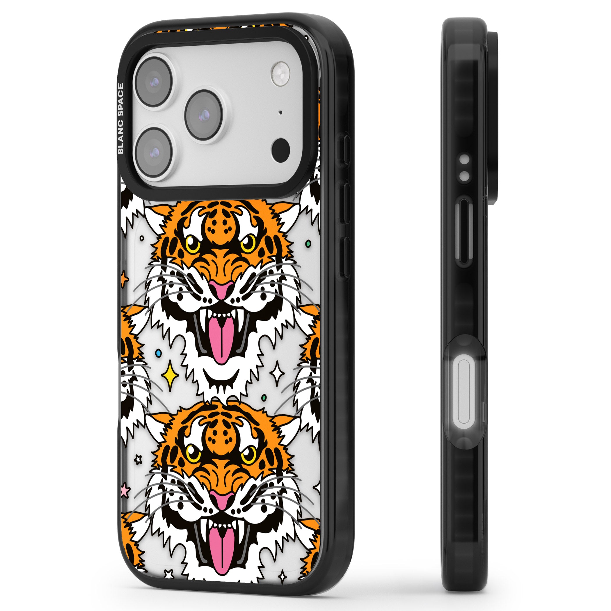 Fierce Jungle Tigers iPhone 17 Pro Impact Black Phone Case Side Profile