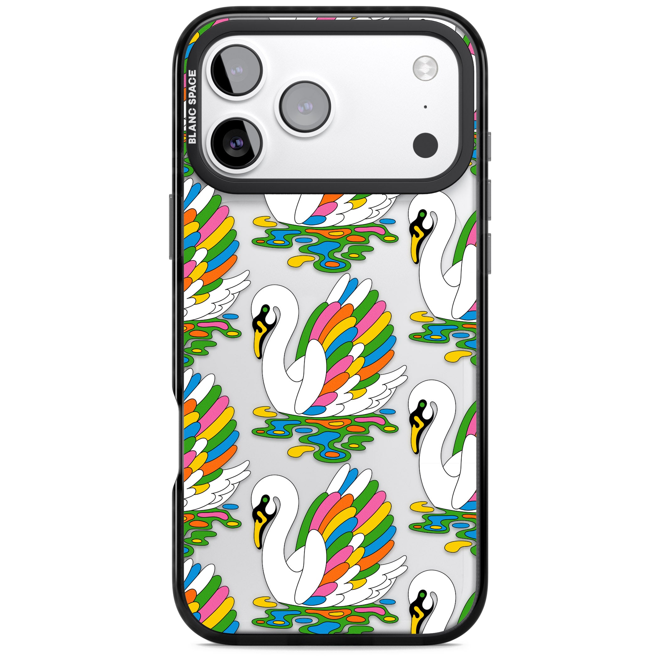 Colourful Swan Pattern iPhone 17 Pro Impact Black Phone Case